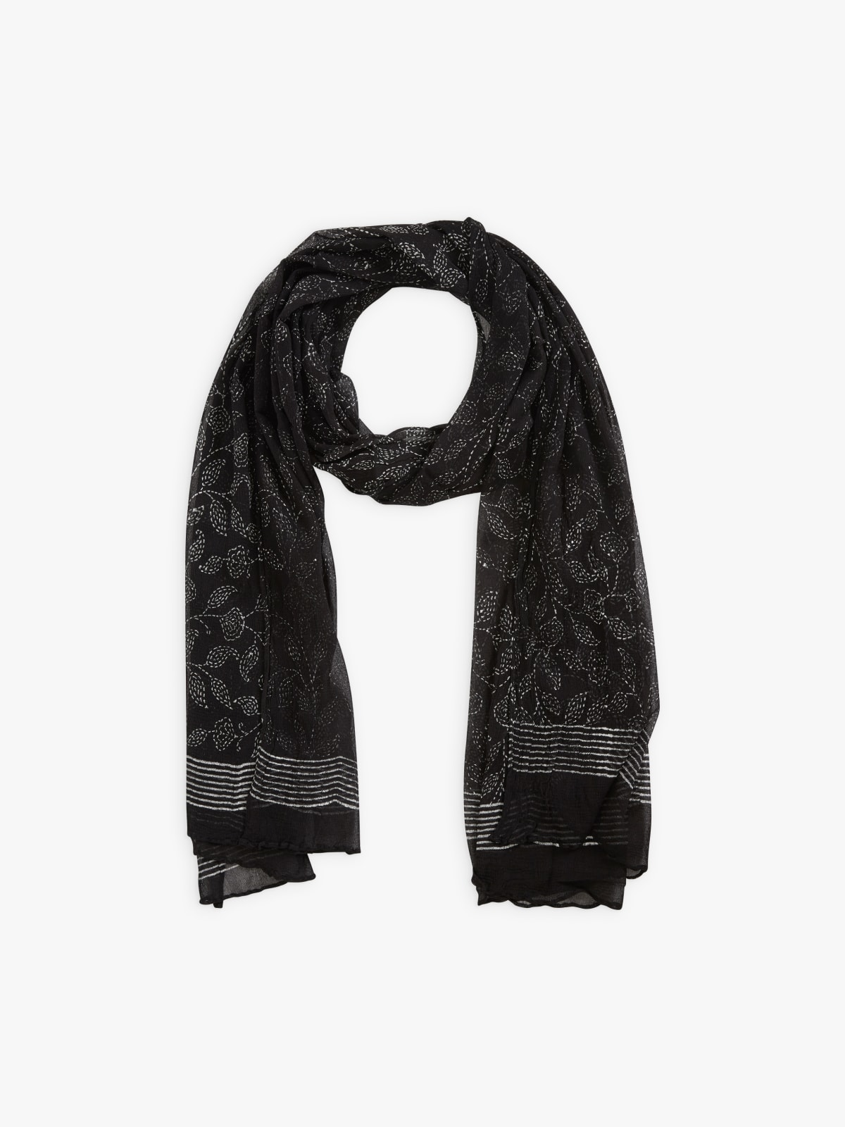 black leaf print Yamna scarf