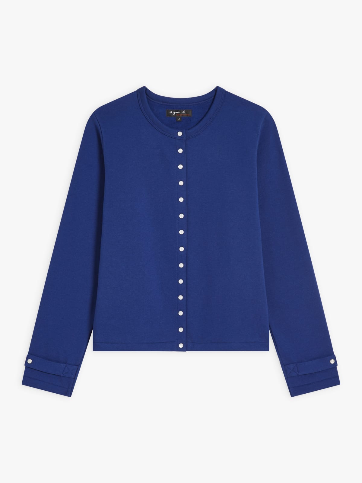 blue cotton fleece Rosana snap cardigan