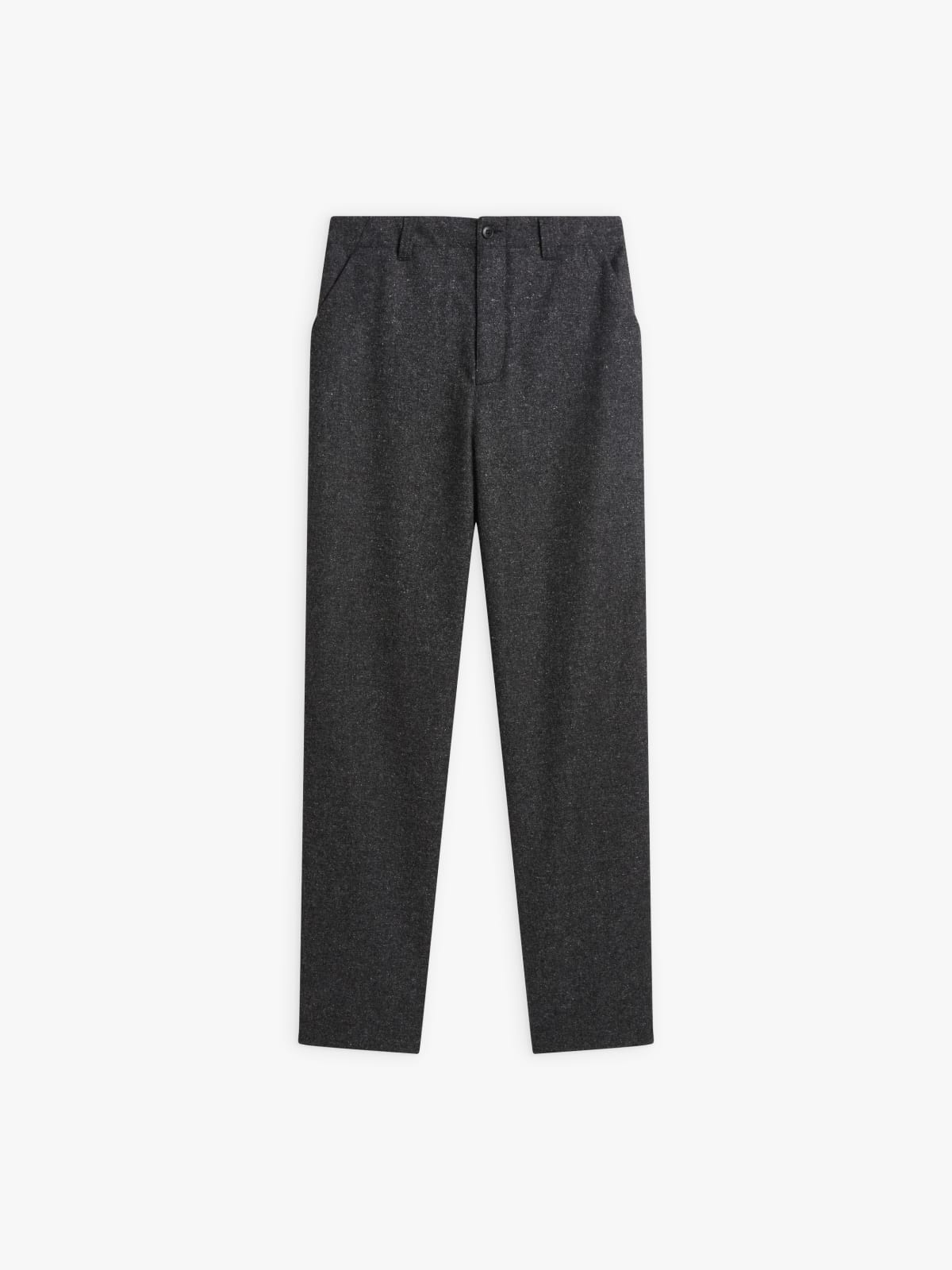 pantalon taille haute en lainage tweedé gris