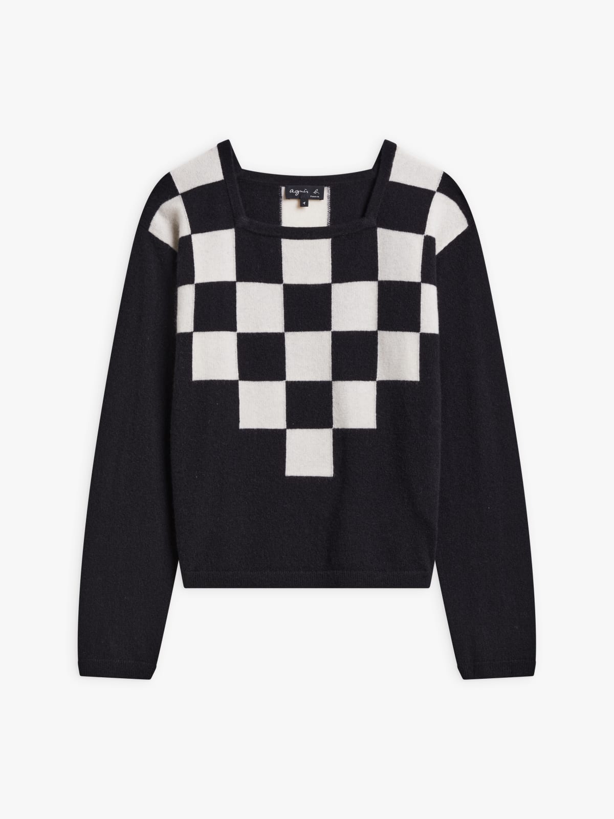 black cashmere checkerboard print sweater