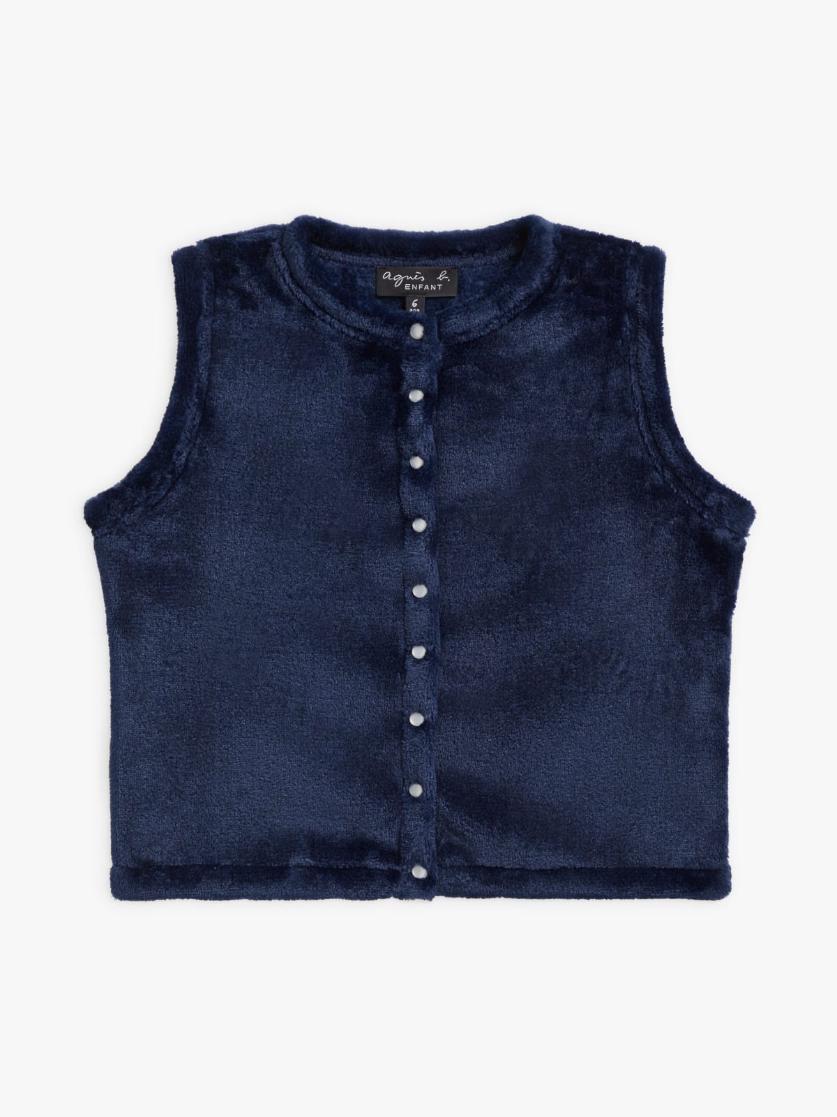 blue faux fur sleeveless snap cardigan