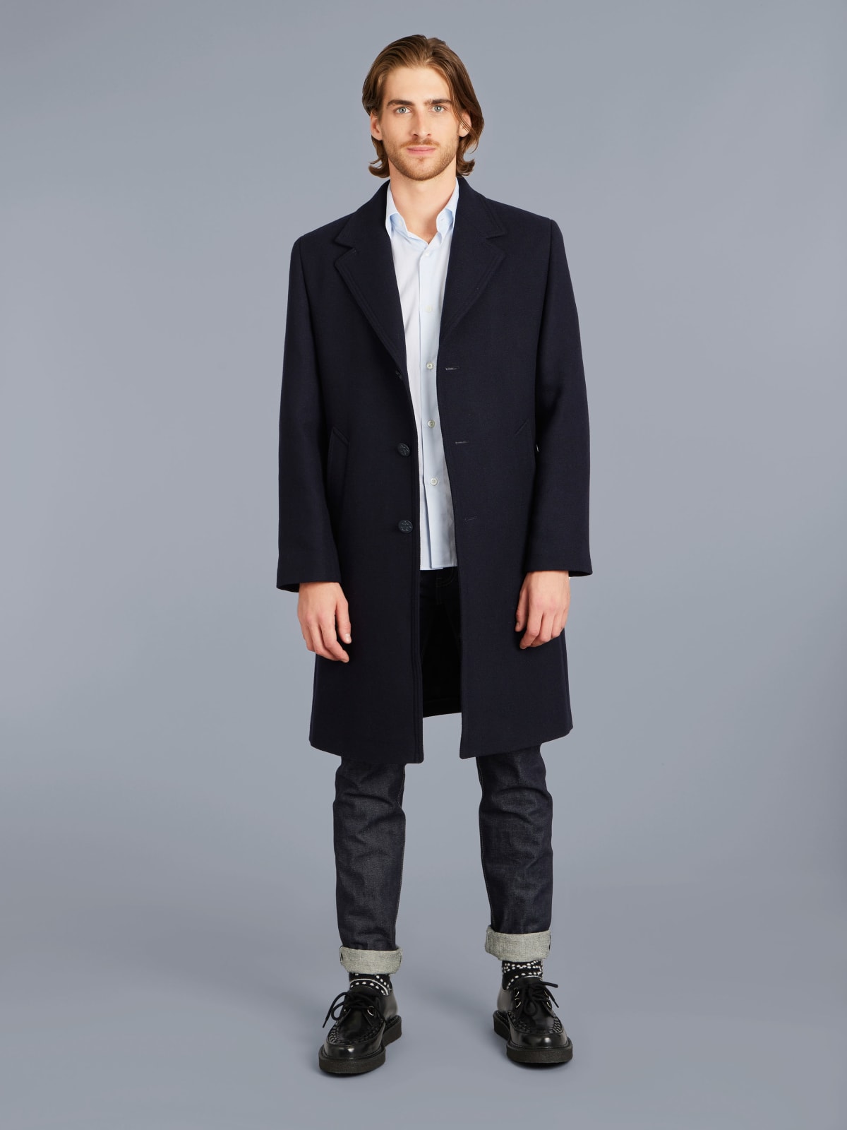 manteau New North doublé en  laine mélangé bleu nuit