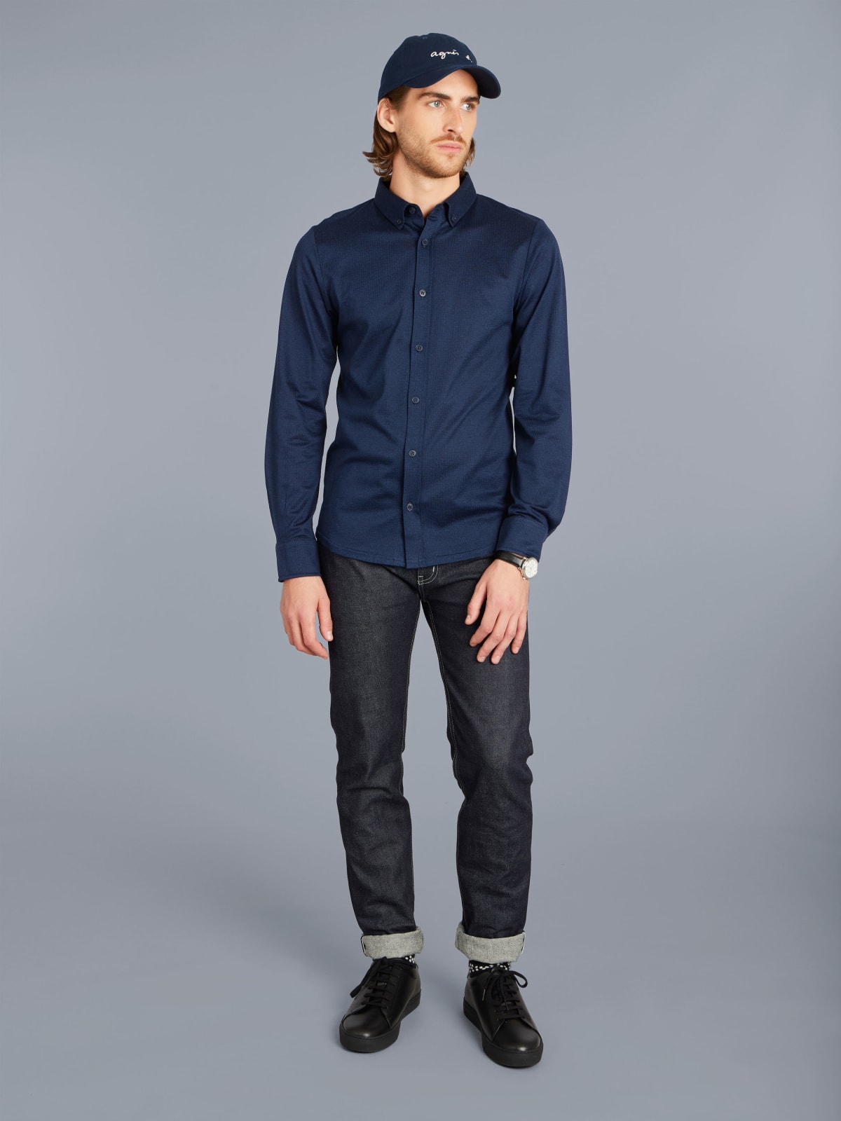 night blue cotton jacquard Smith shirt