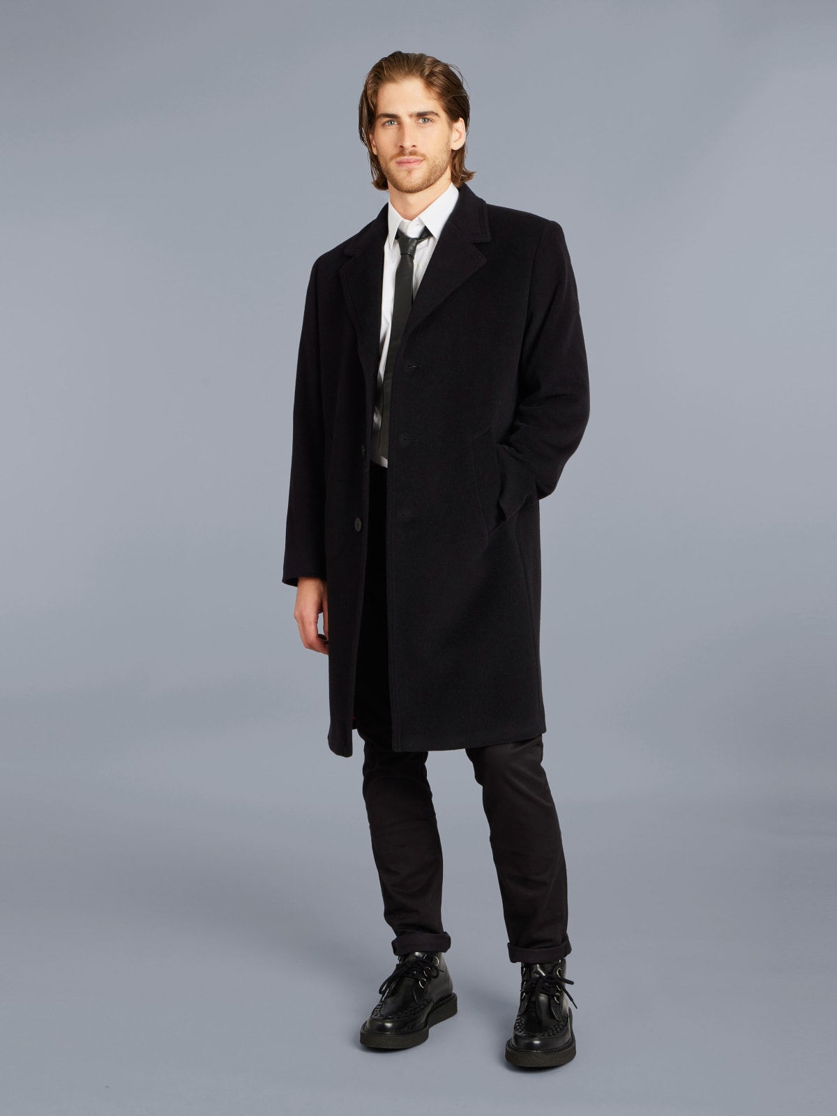 manteau New North doublé en laine et cachemire mélangé noir