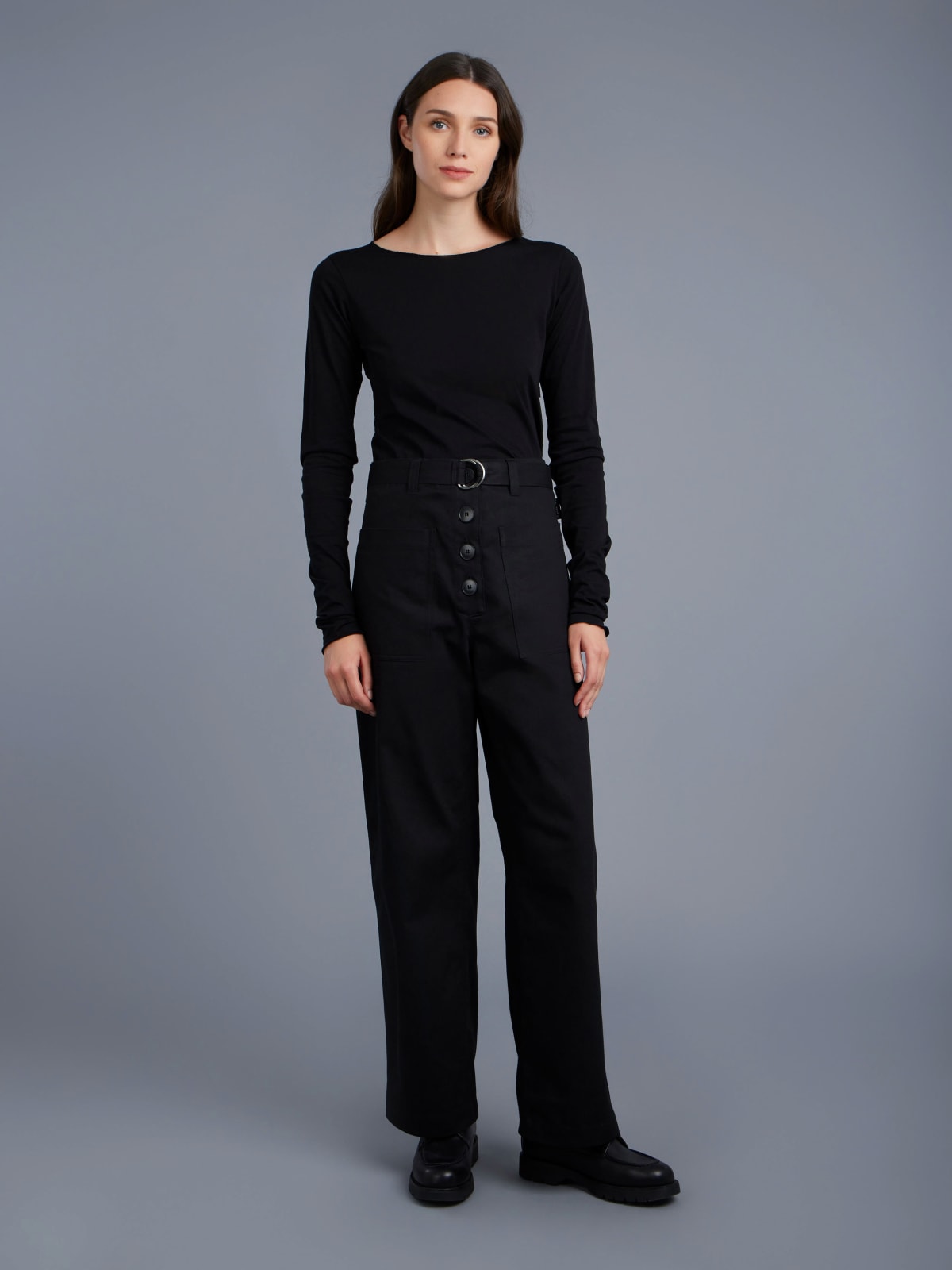 black cotton buttoned trousers