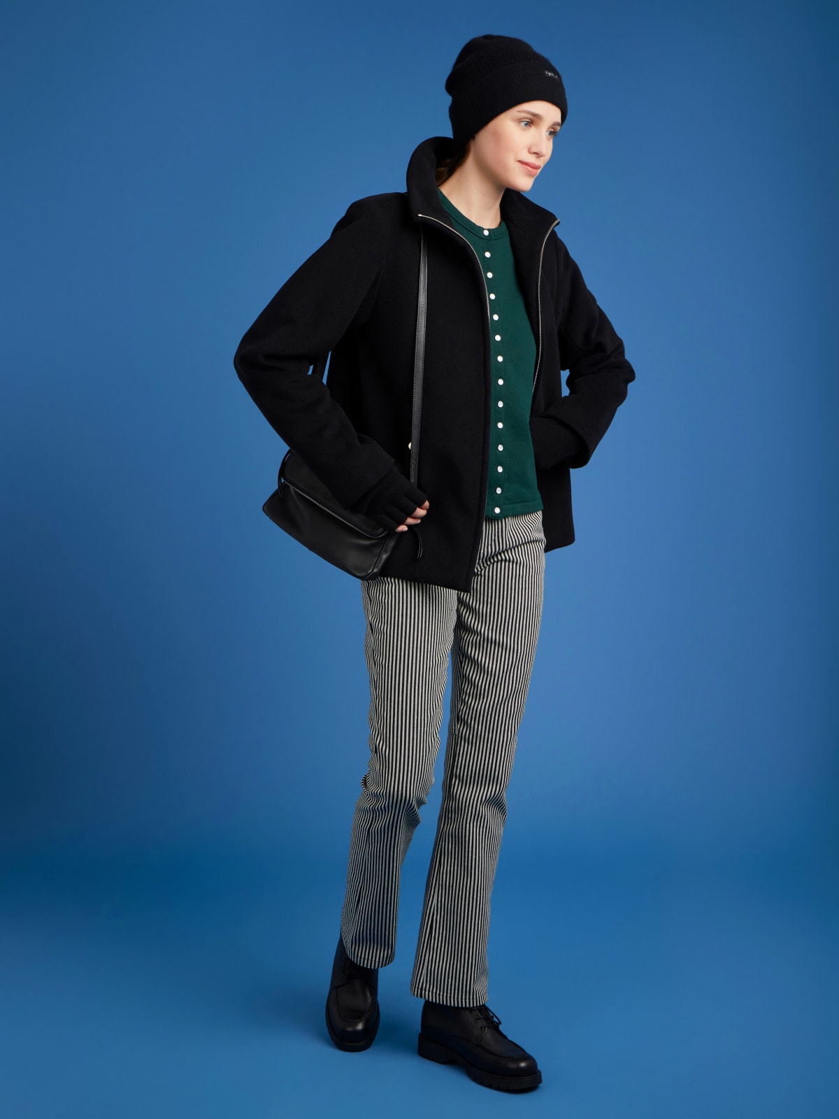 agnes.b スイングトップブルゾン リブニット ネイビー/UW272 アニエスb リブニット agnes.b スイングトップブルゾン リブニット