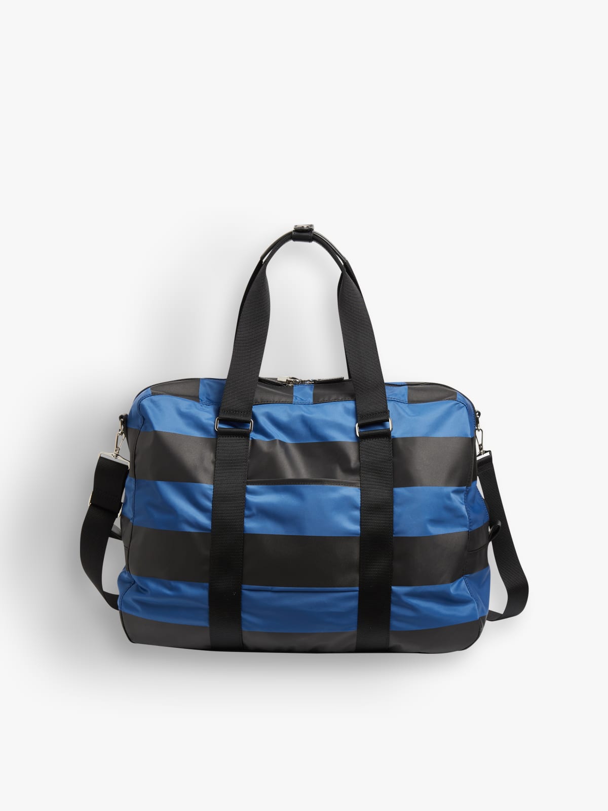 blue striped Boston travel bag