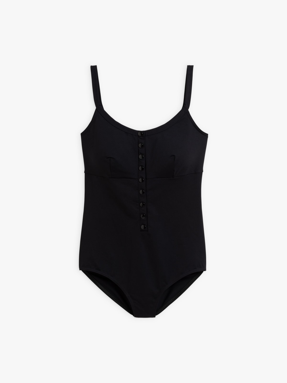 black one-piece snap swimsuit