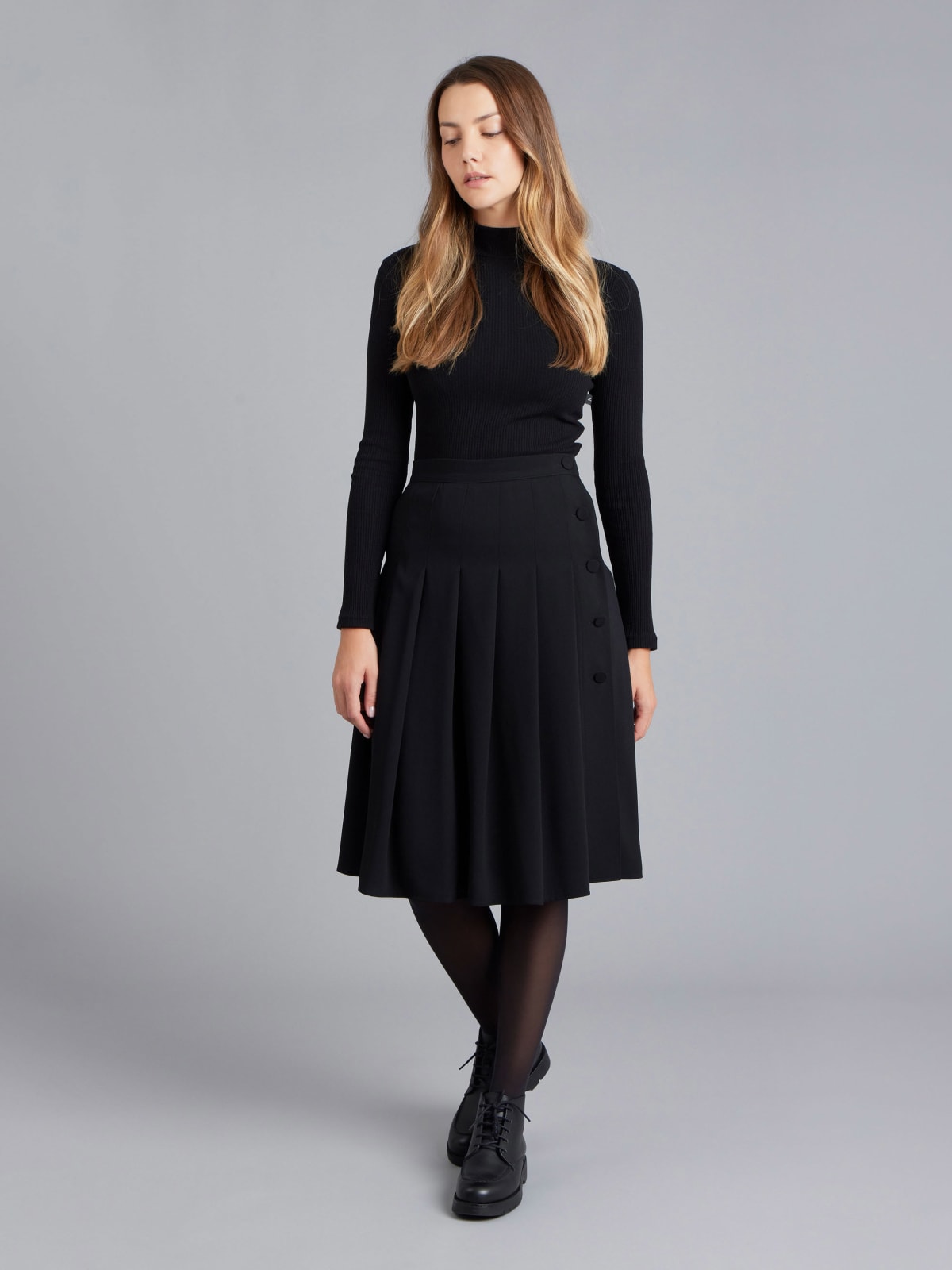 black pleated Galloway skirt