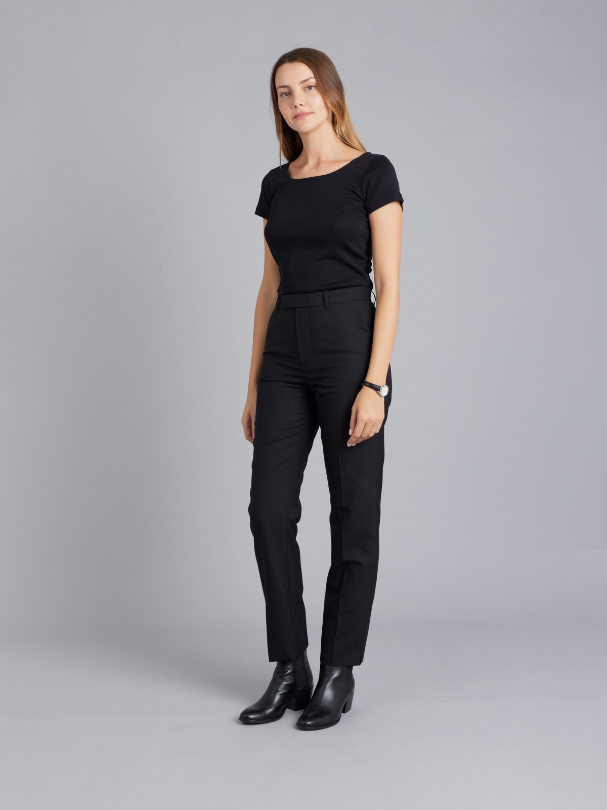 pantalon Fergie taille haute en toile de laine mélangé noir