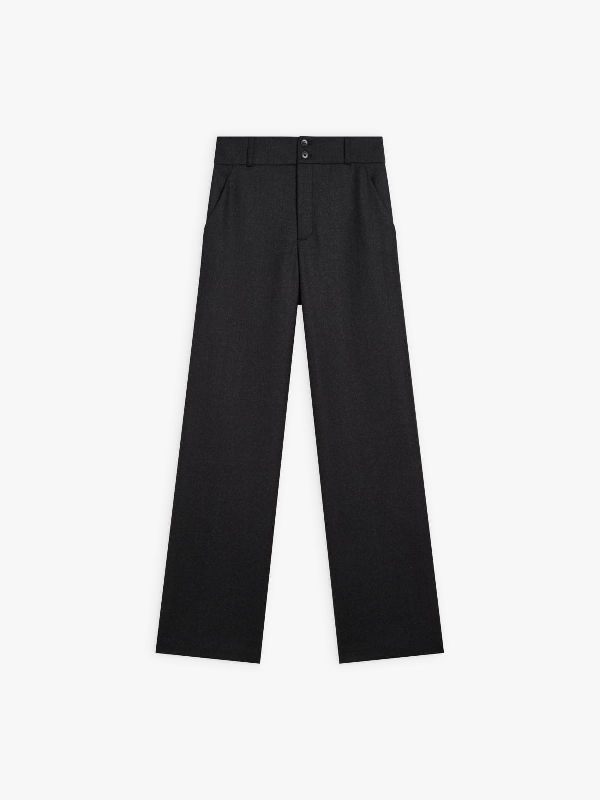 dark grey wool high-waisted wide-leg pants