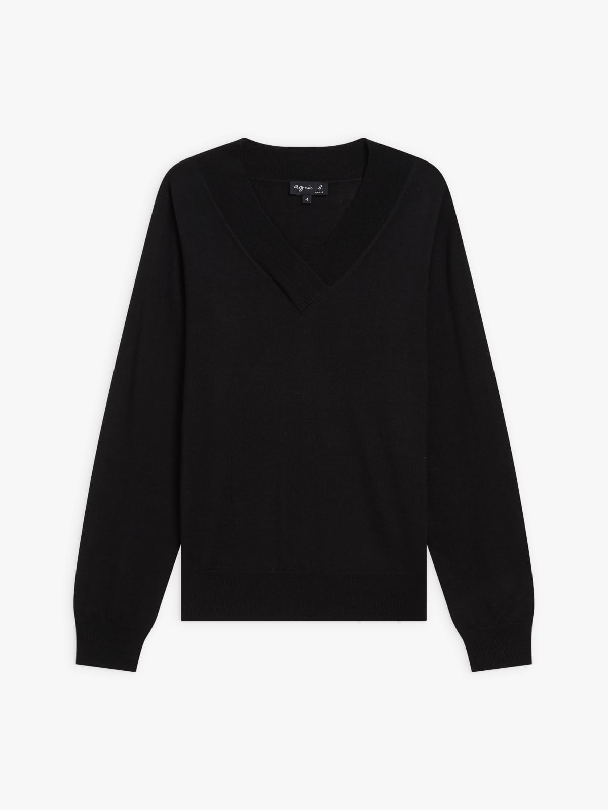 black merino wool long sleeve V-neck jumper