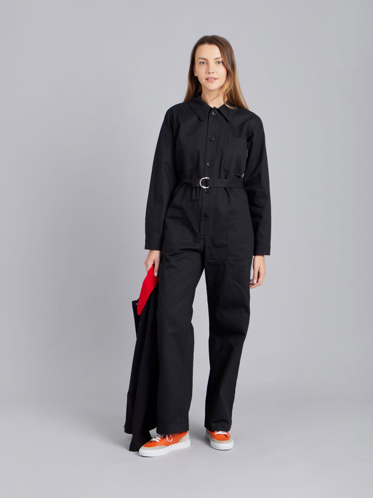 black cotton belted jumpsuit