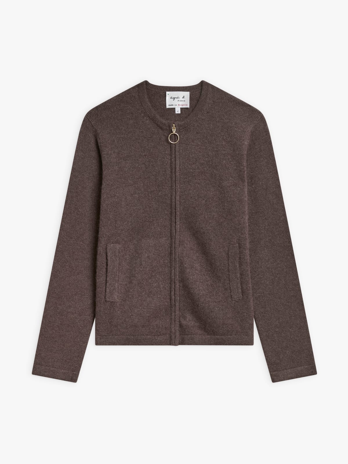 brown cashmere Zip pocket cardigan