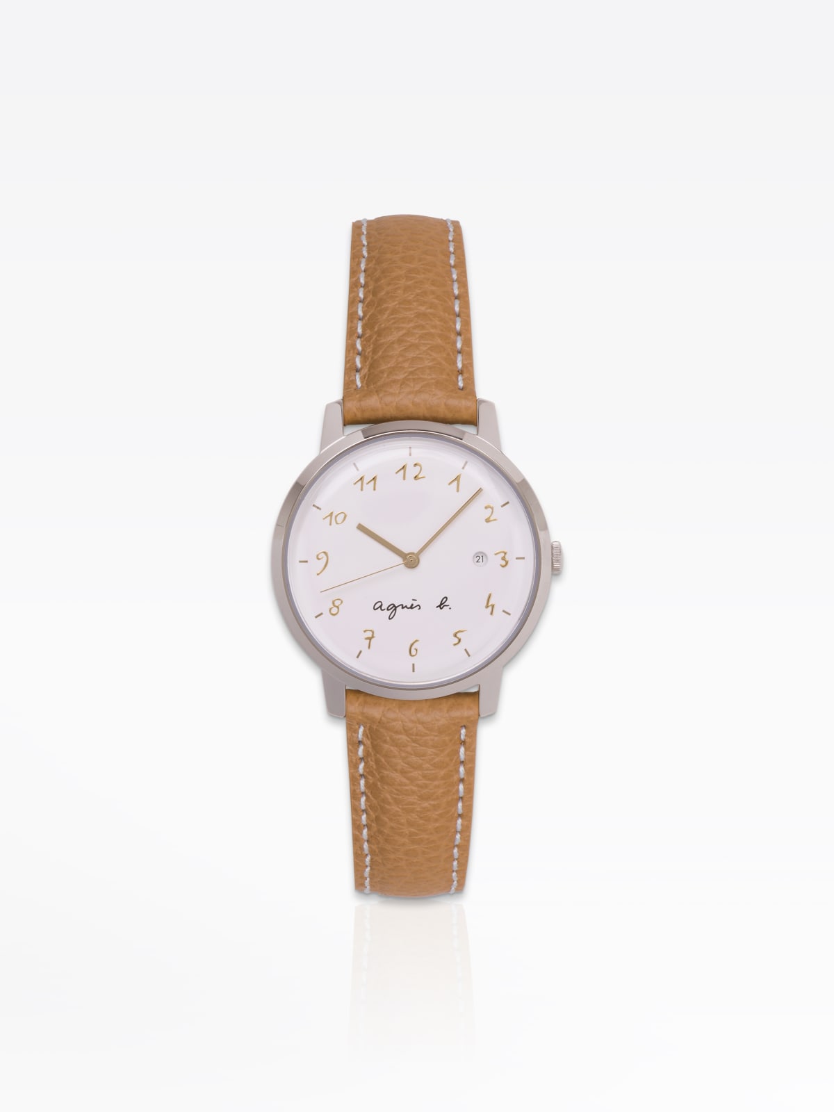 white dial leather bracelet men watch image number 0