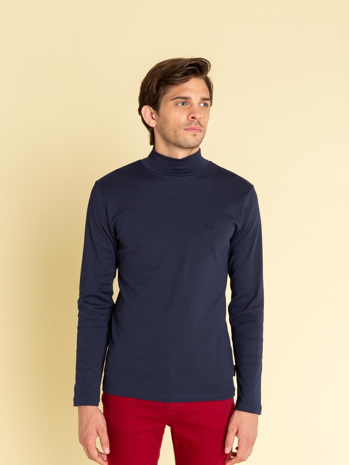 navy blue high collar panama t-shirt