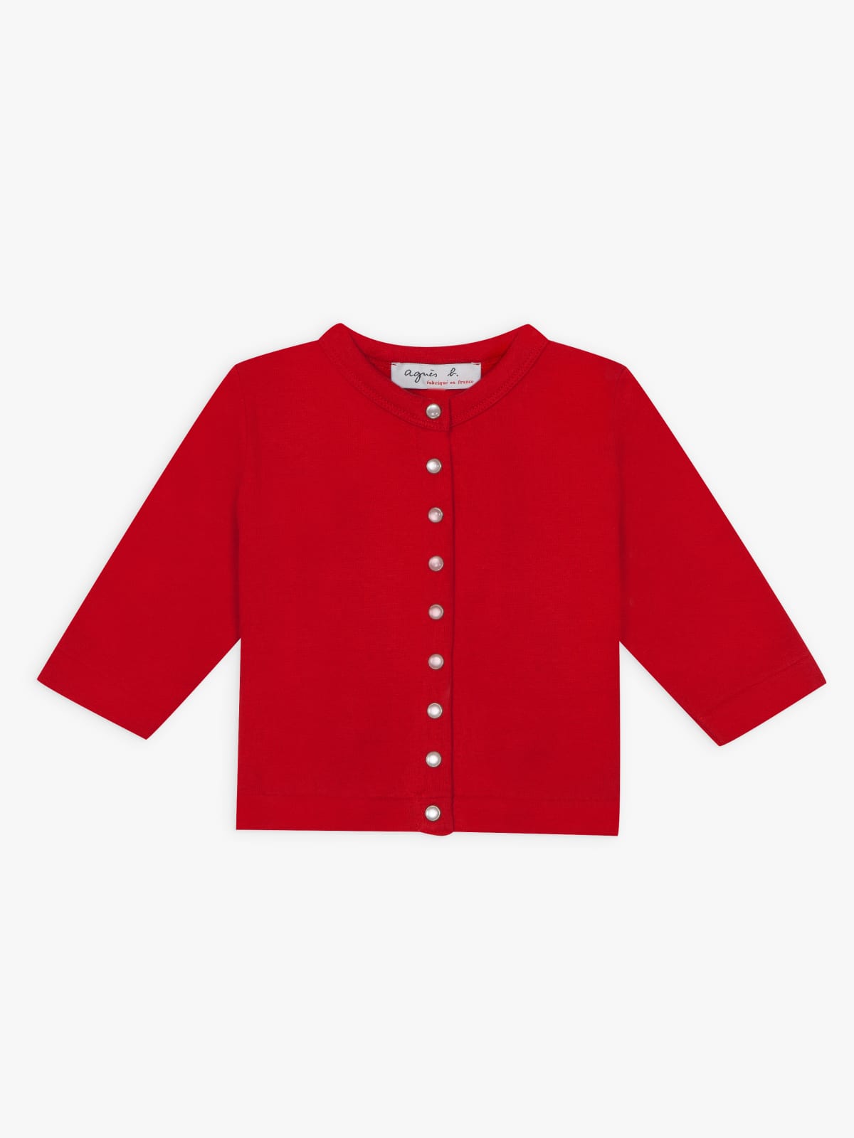 red cotton fleece snap cardigan