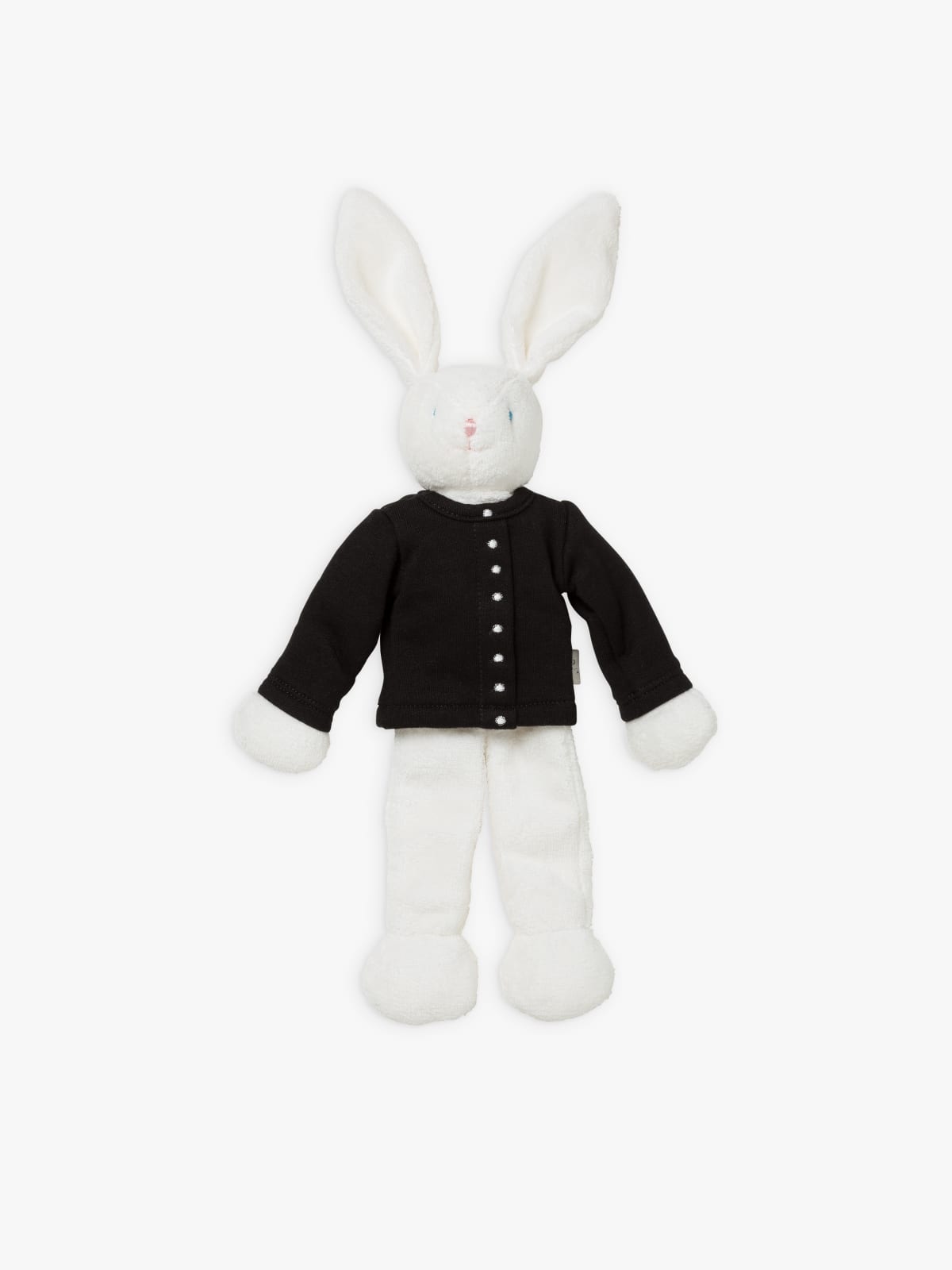 black snap cardigan bunny cuddly toy