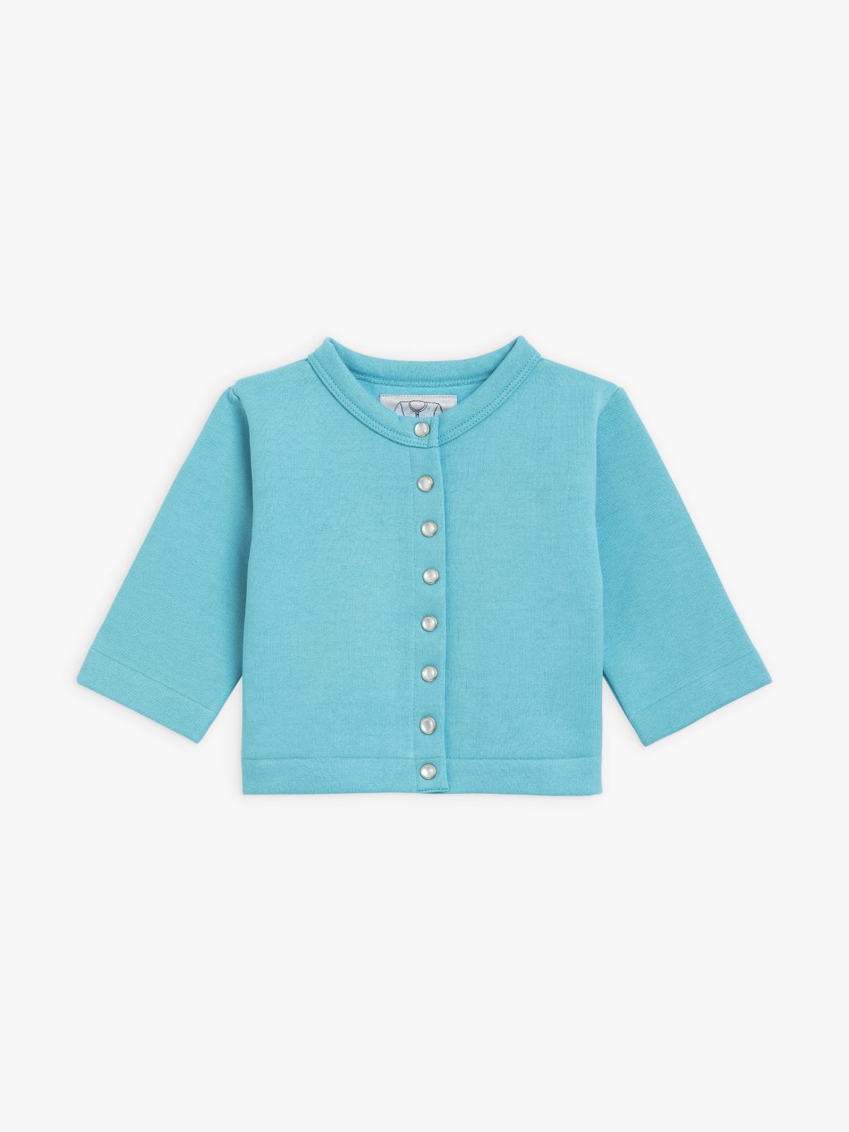 turquoise baby cotton fleece snap cardigan