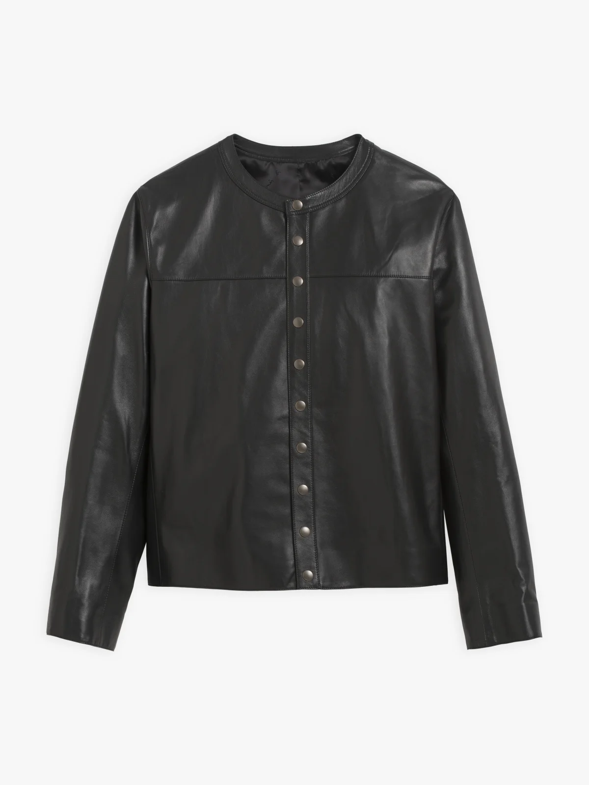 long sleeved cardigan with press studs in black lambskin leather
