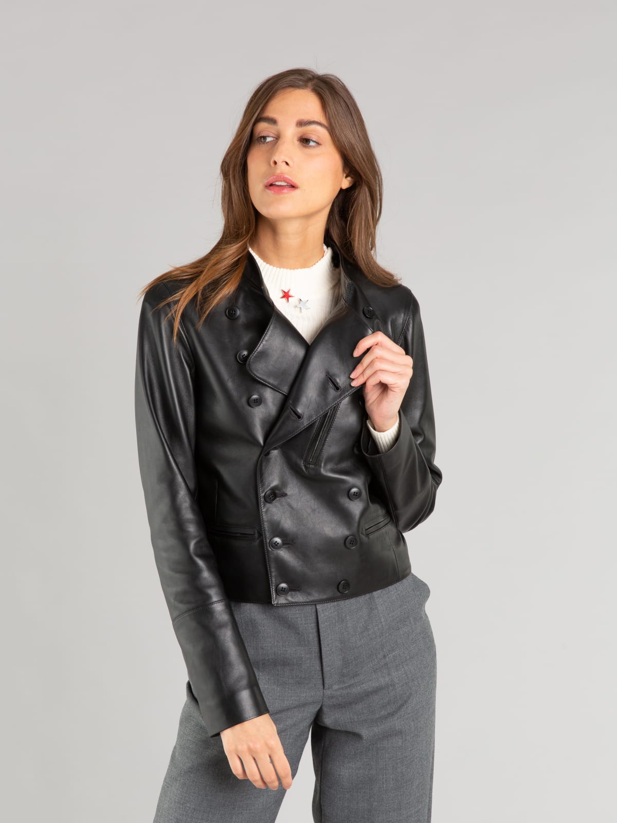 blouson Fifre noir en cuir d'agneau