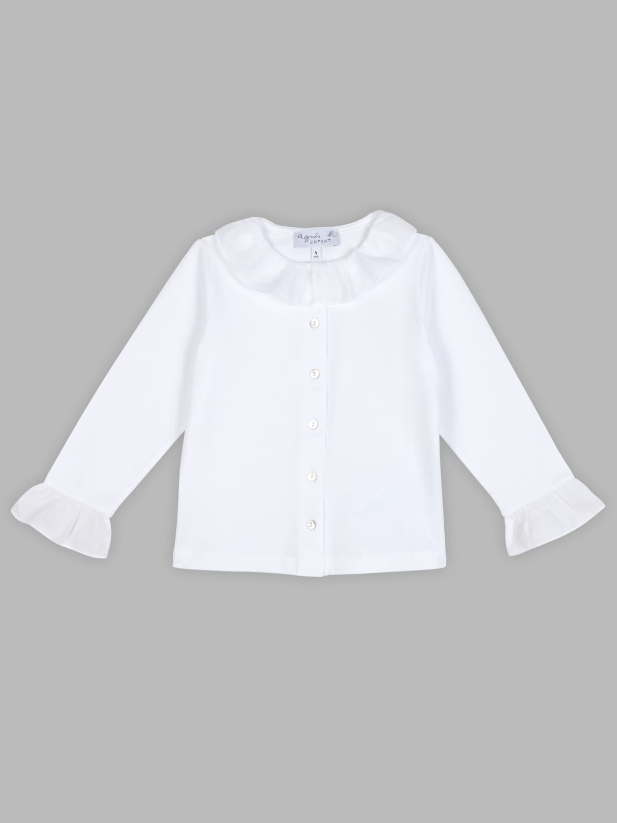 white ruffled cotton shirt