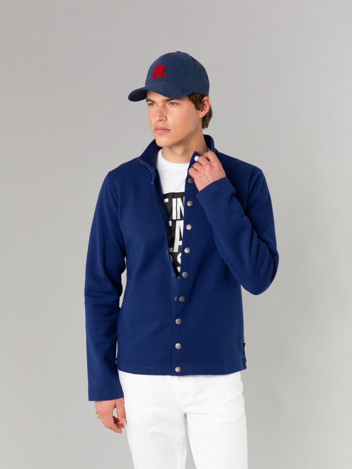 dark blue New Yvan snap cardigan