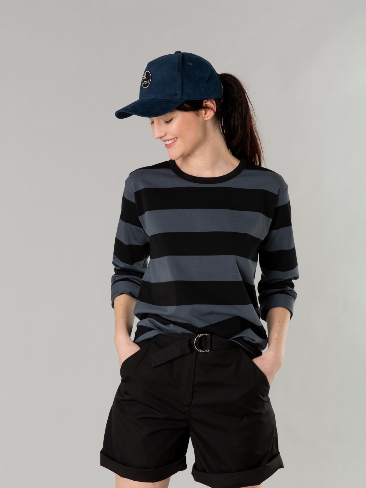 black and gray cotton Cool wide stripes t-shirt