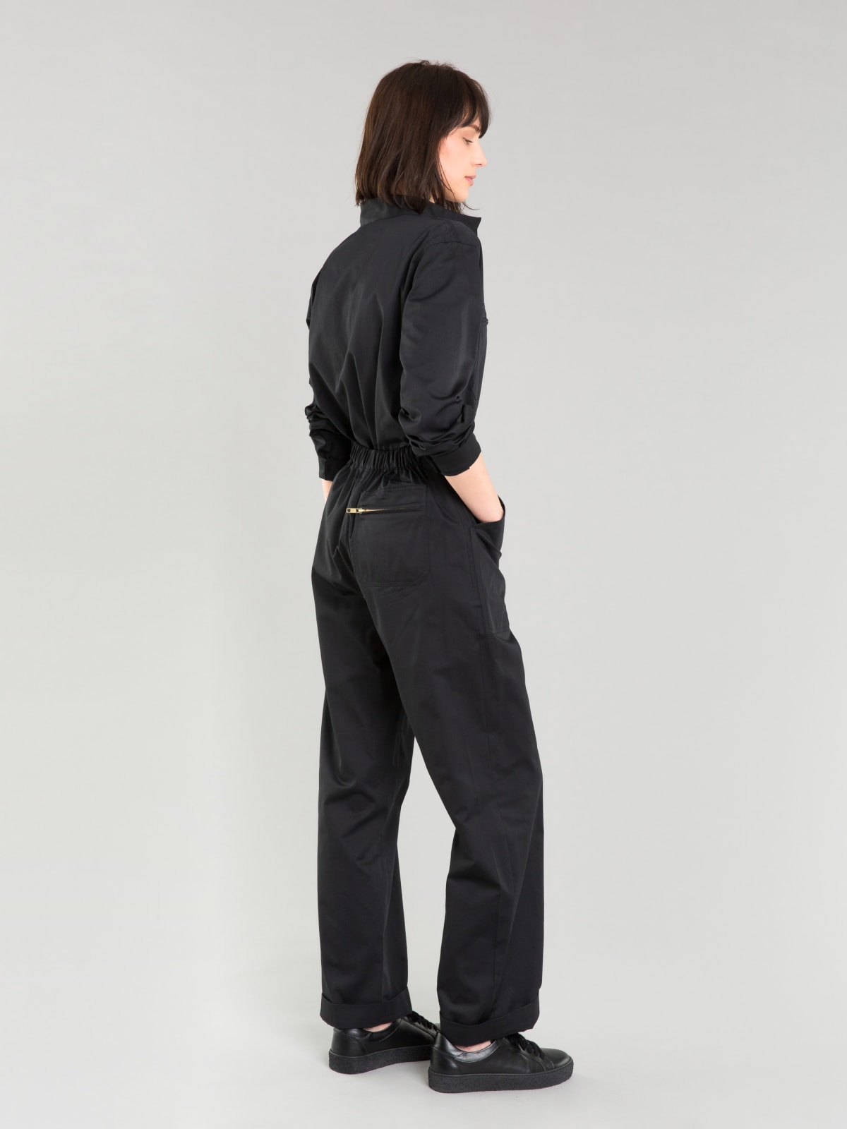 black cotton satin jumpsuit