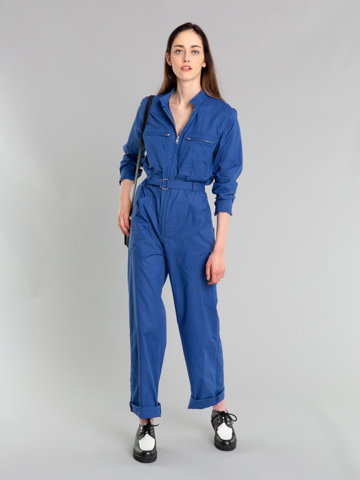 blue cotton percale jumpsuit