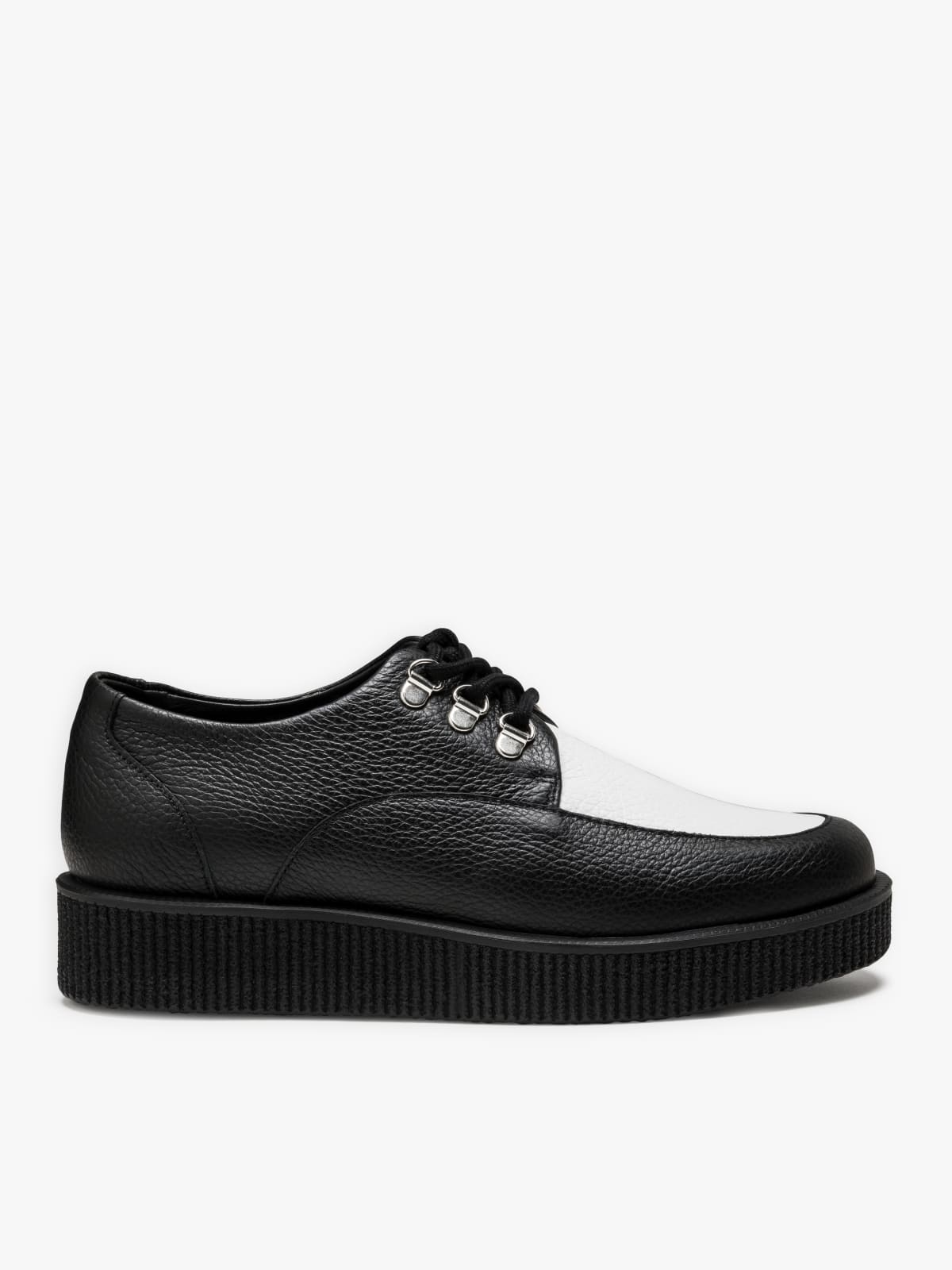black and off white grained leather Amy creepers