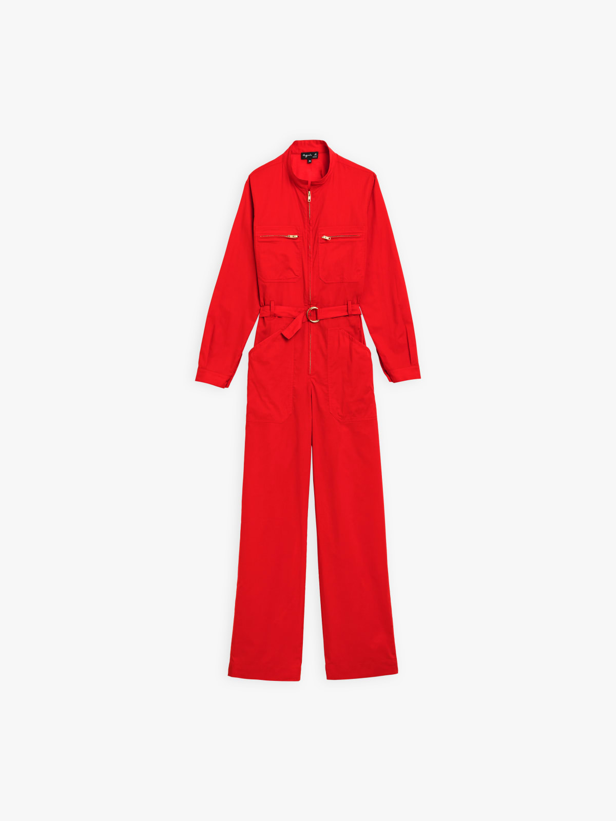 red cotton percale jumpsuit