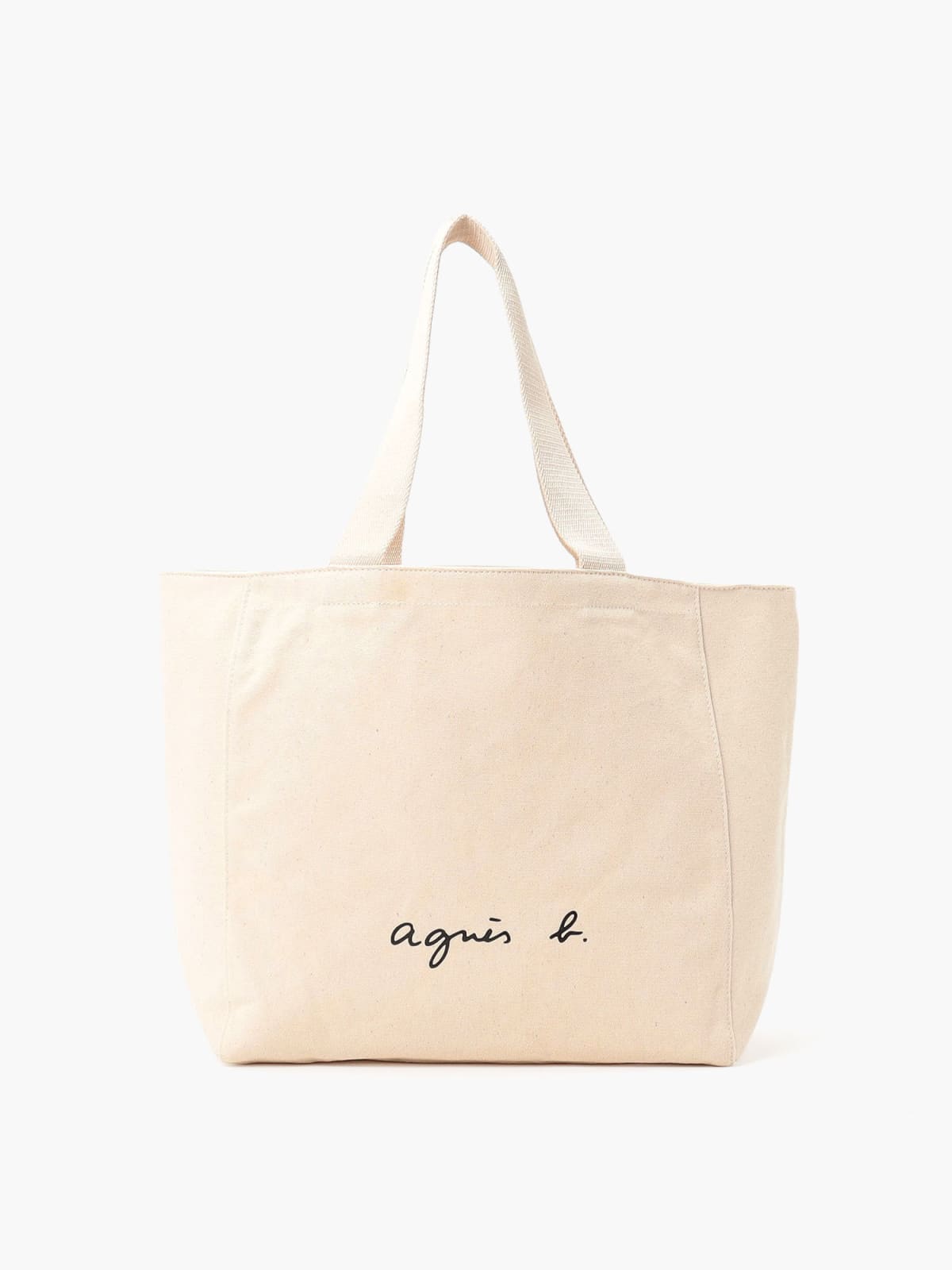 white canvas "agnès b." logo shoulder tote