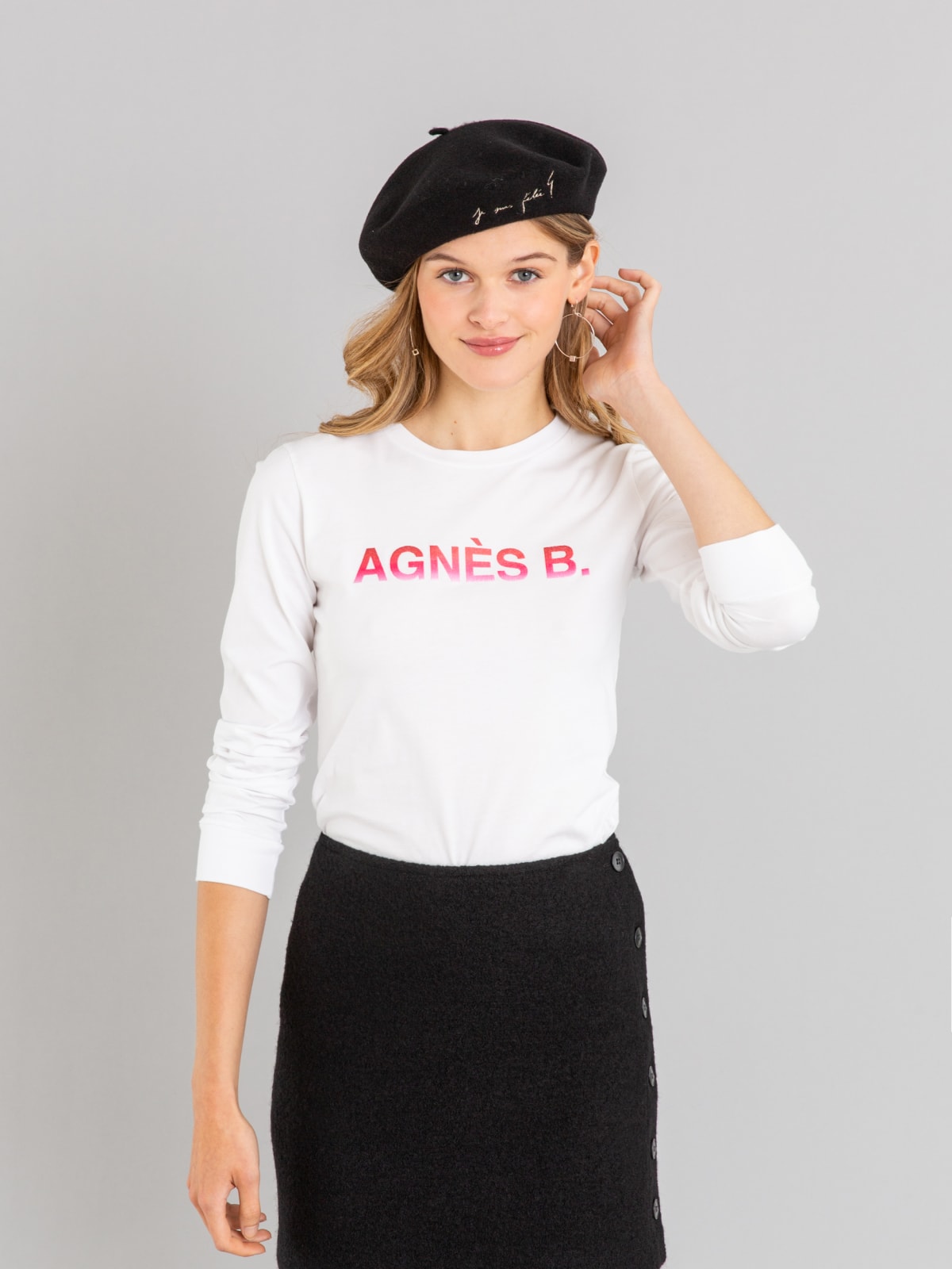 white Christie t-shirt with "agnès b." embroidery