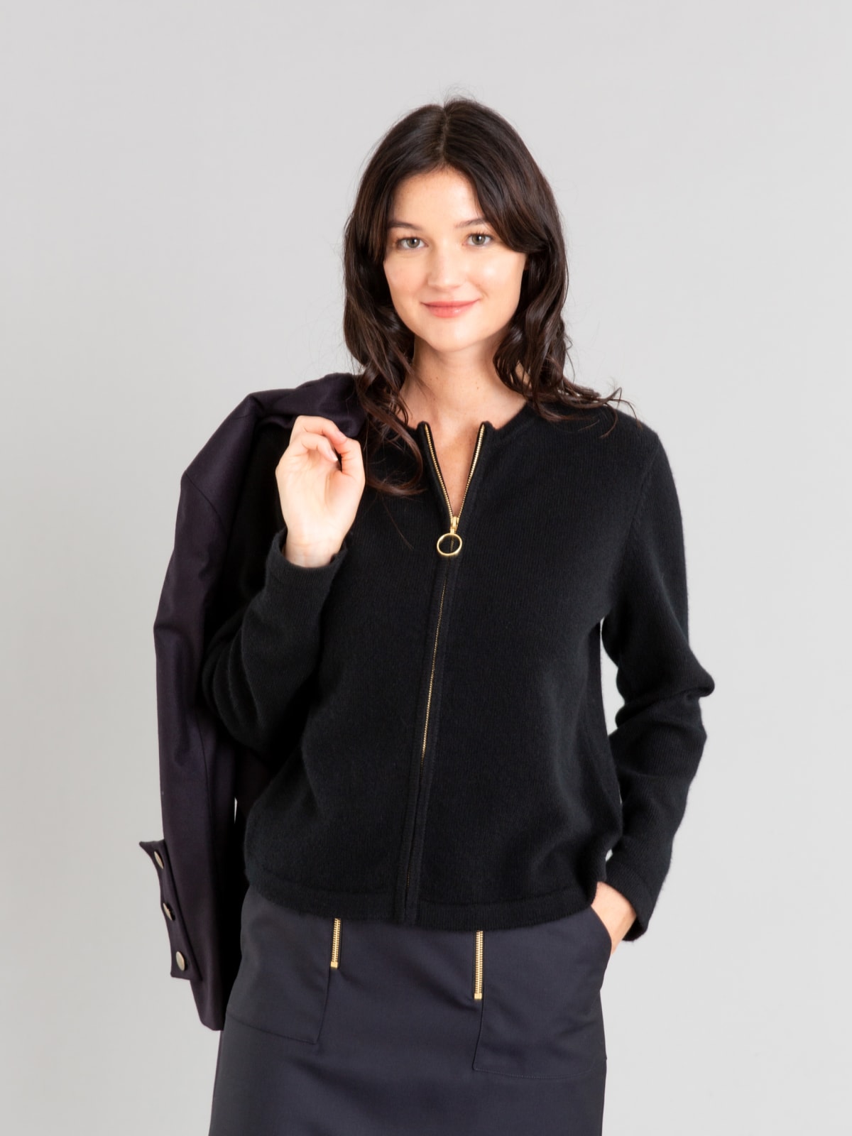 cardigan Zip noir en cachemire