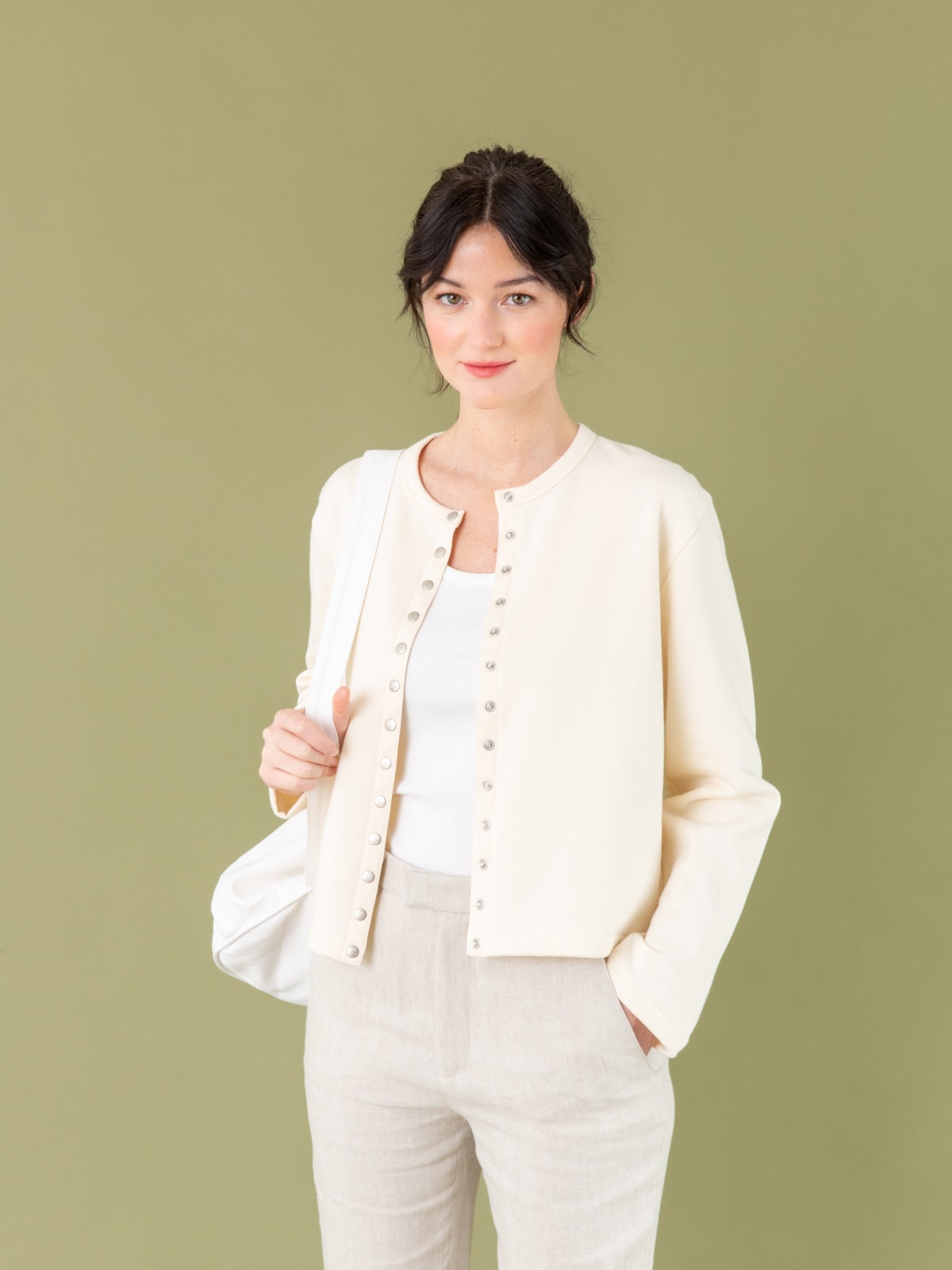 light yellow women organic GOTS snap cardigan