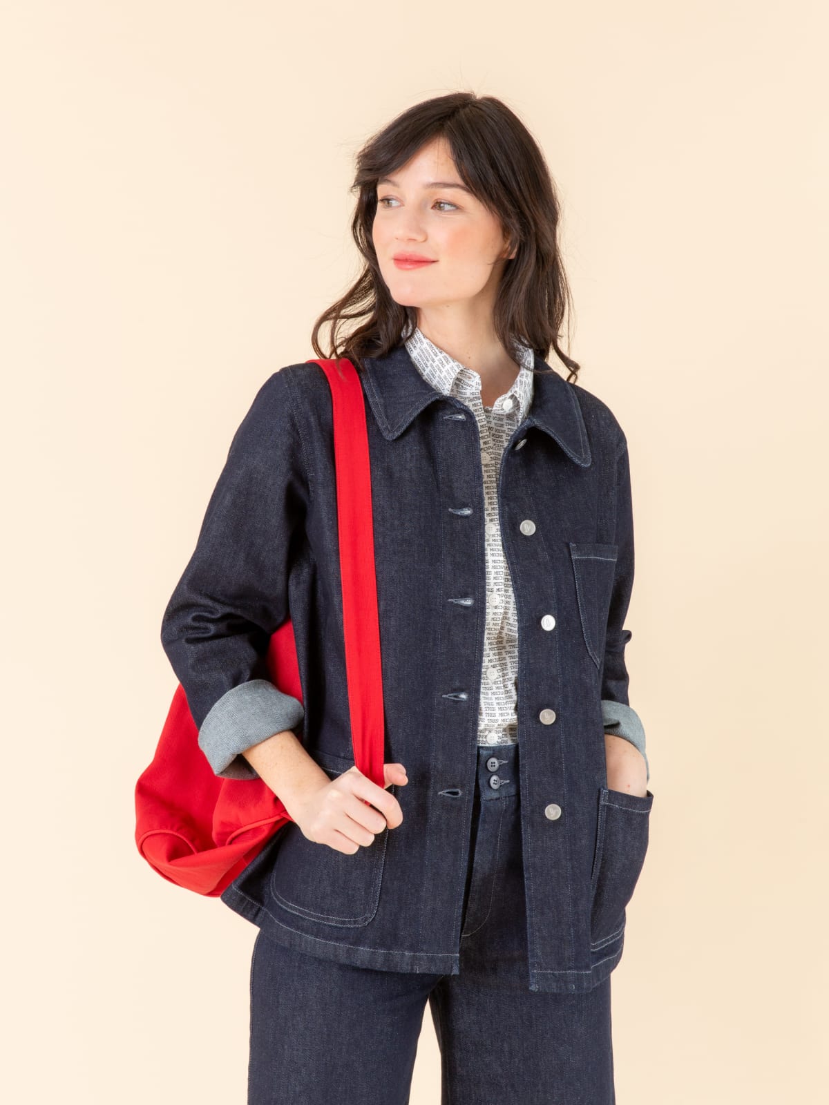 veste Sanshui bleue en denim brut