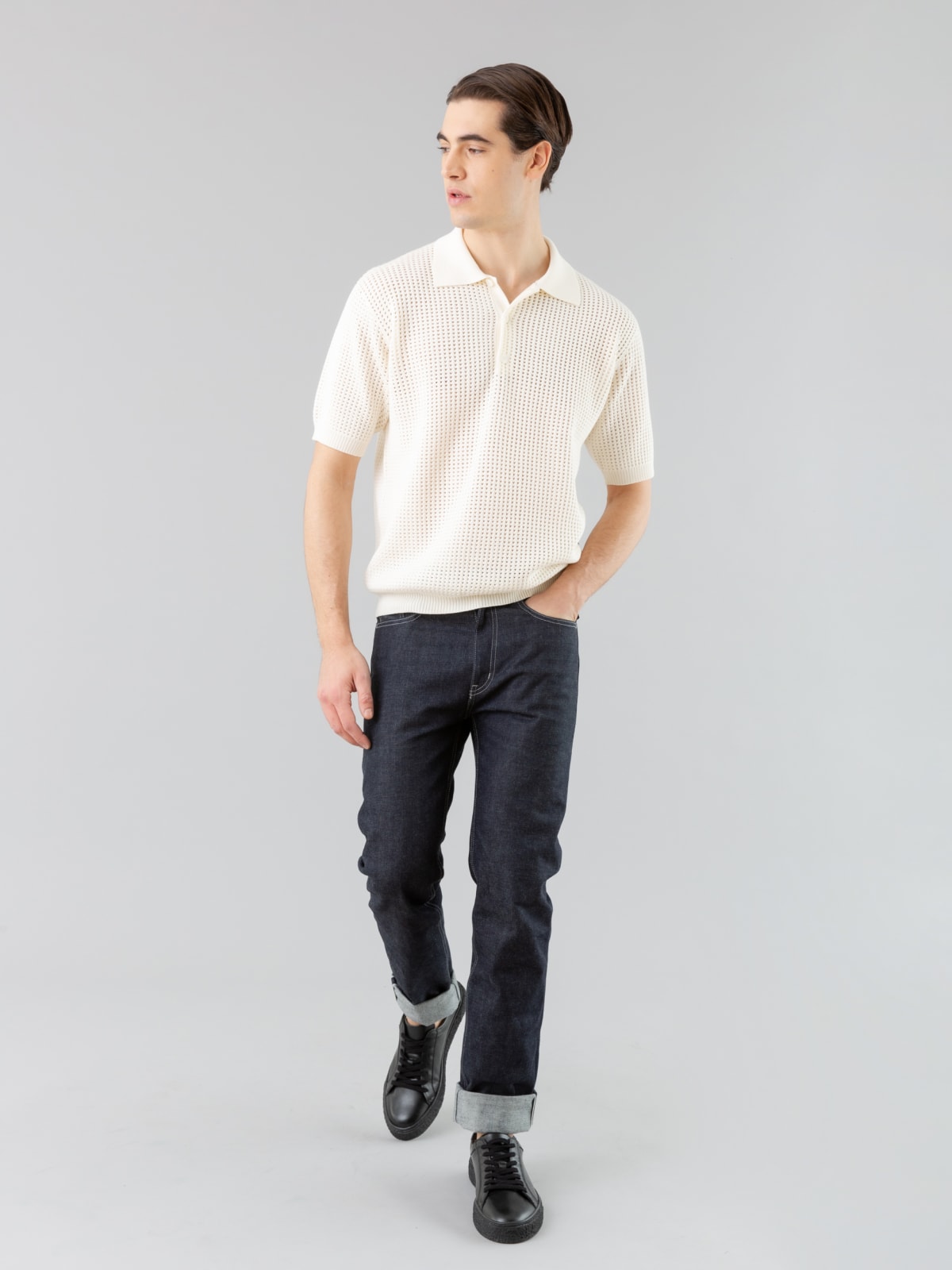 off white fishnet knit Copains polo shirt off white fishnet knit Copains polo shirt