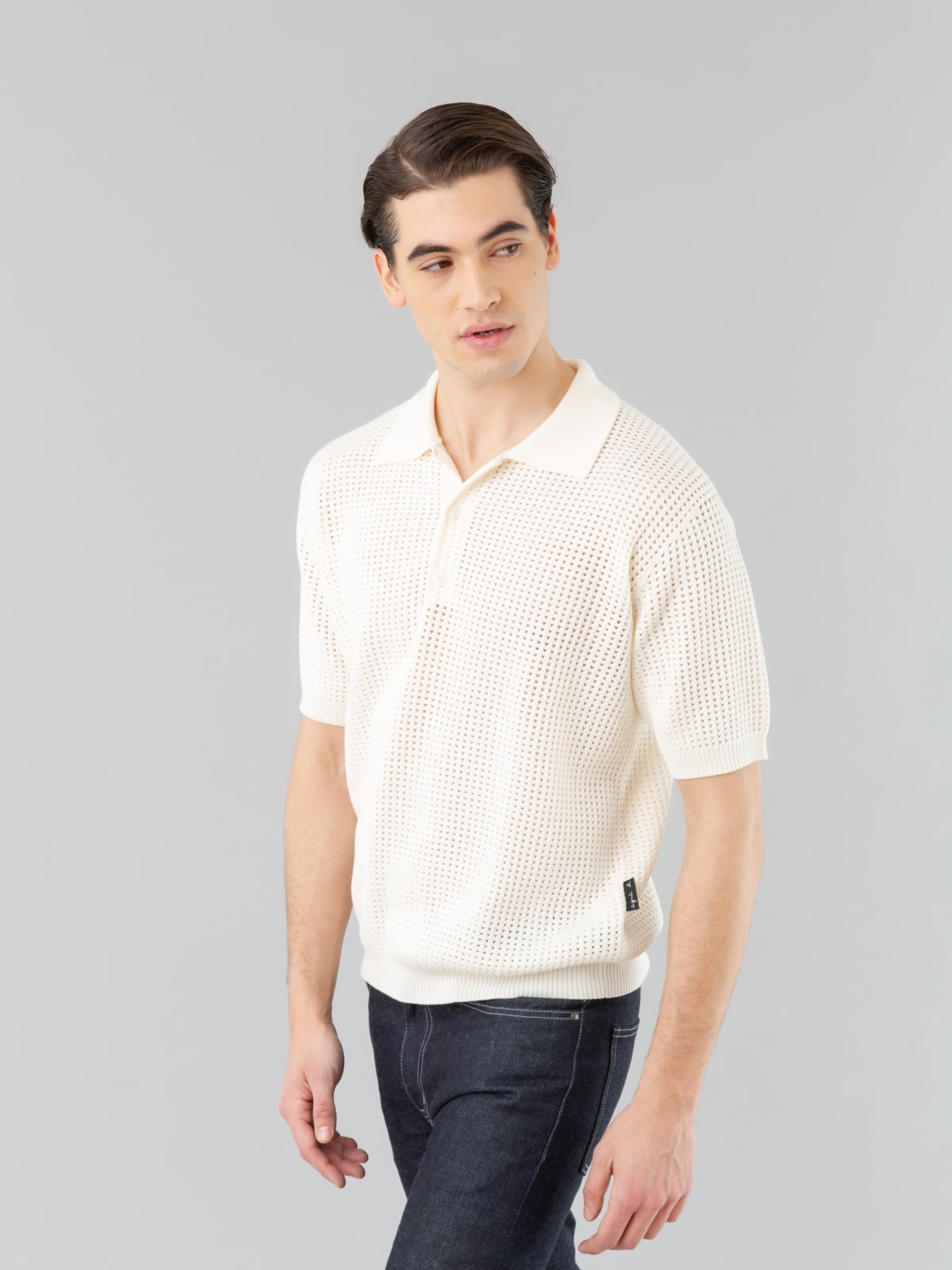off white fishnet knit Copains polo shirt off white fishnet knit Copains polo shirt