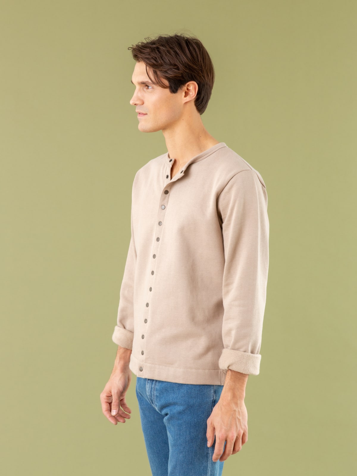 dark beige men organic GOTS snap cardigan