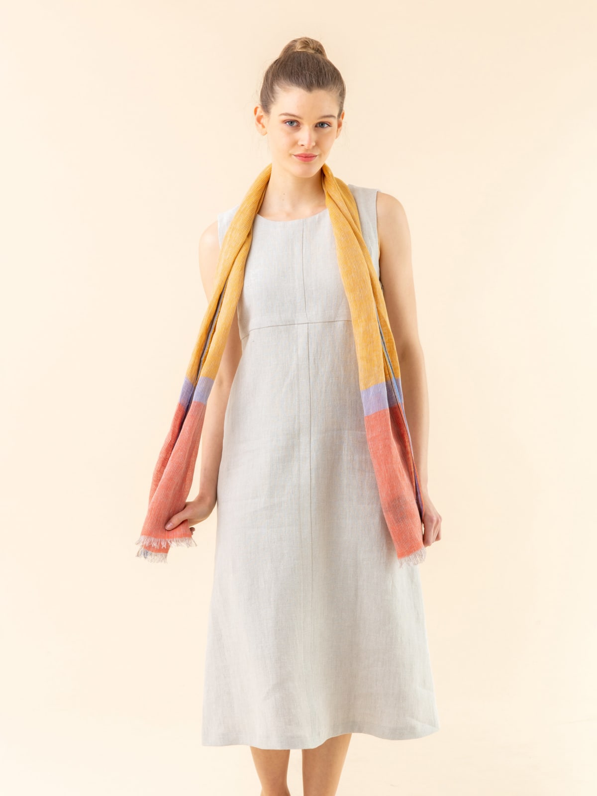 beige linen long dress