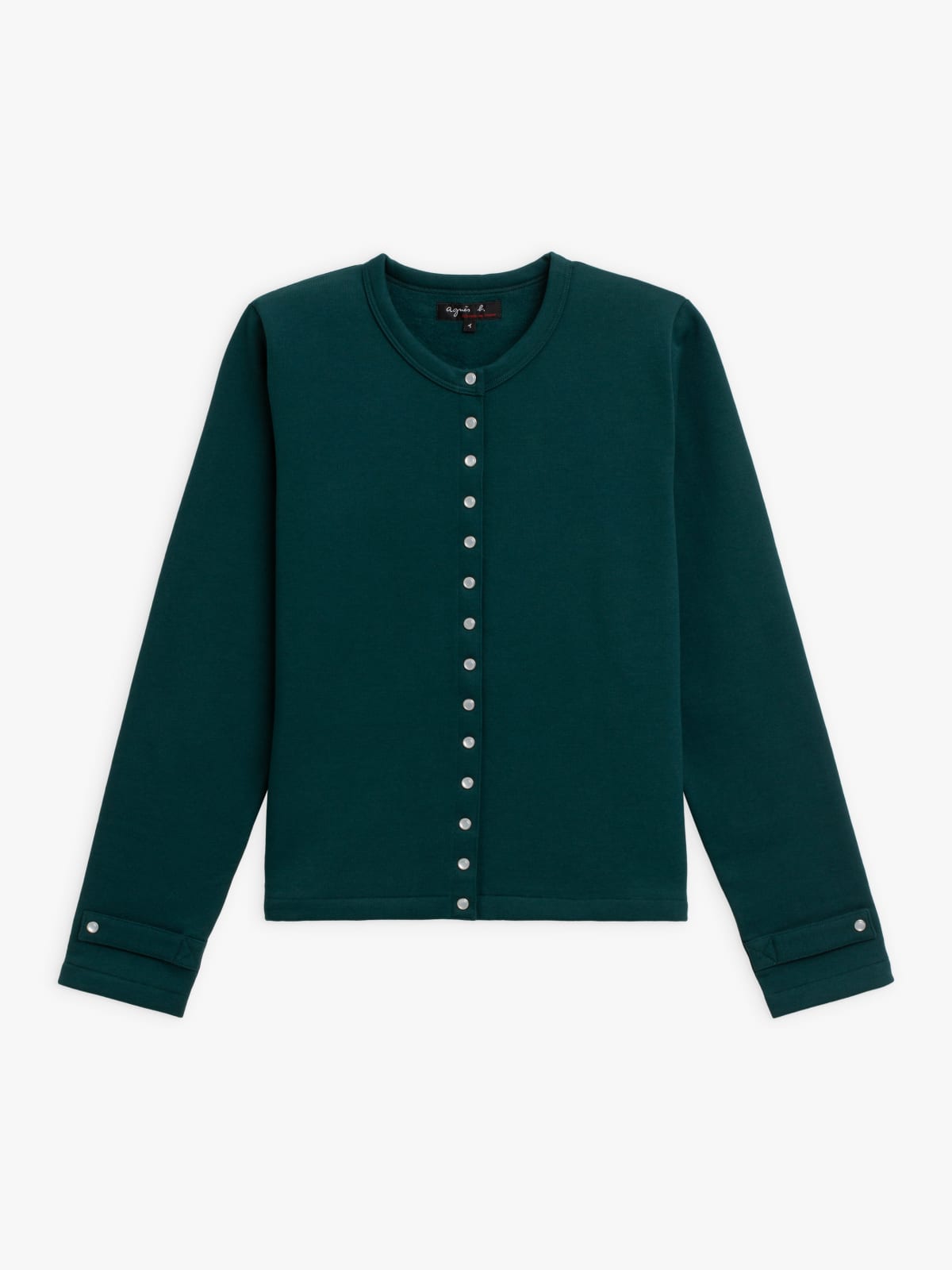 dark green cotton fleece Rosana snap cardigan