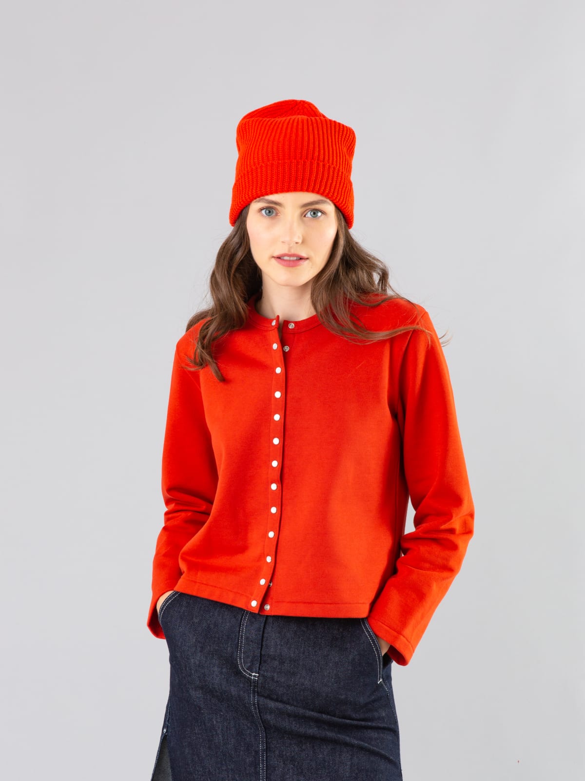 red Le Classique snap cardigan