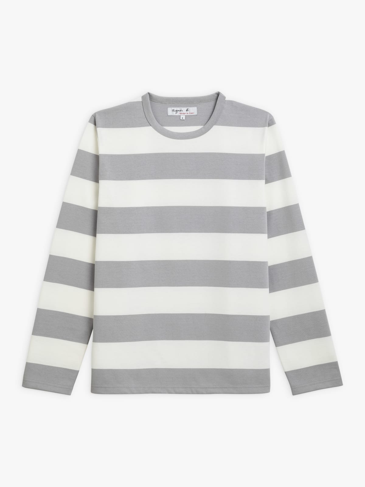 white and grey wide striped Coulos t-shirt