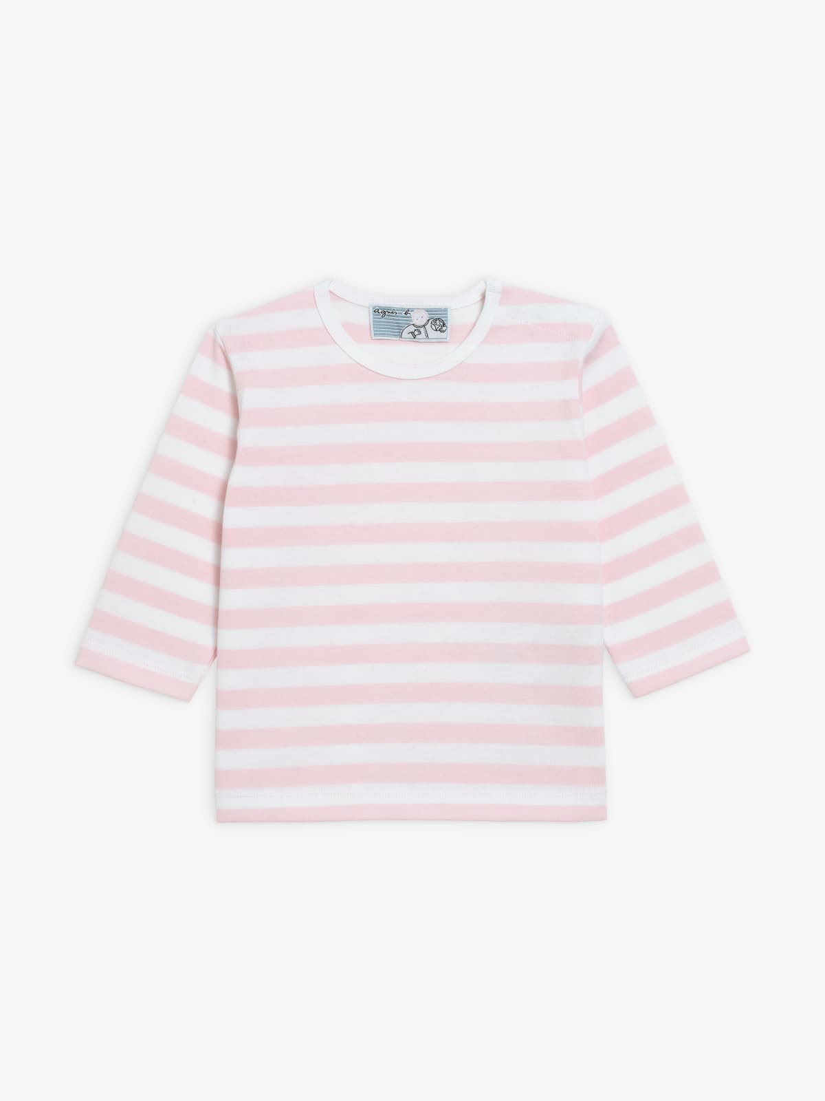 t-shirt en jersey de coton rayé blanc et rose