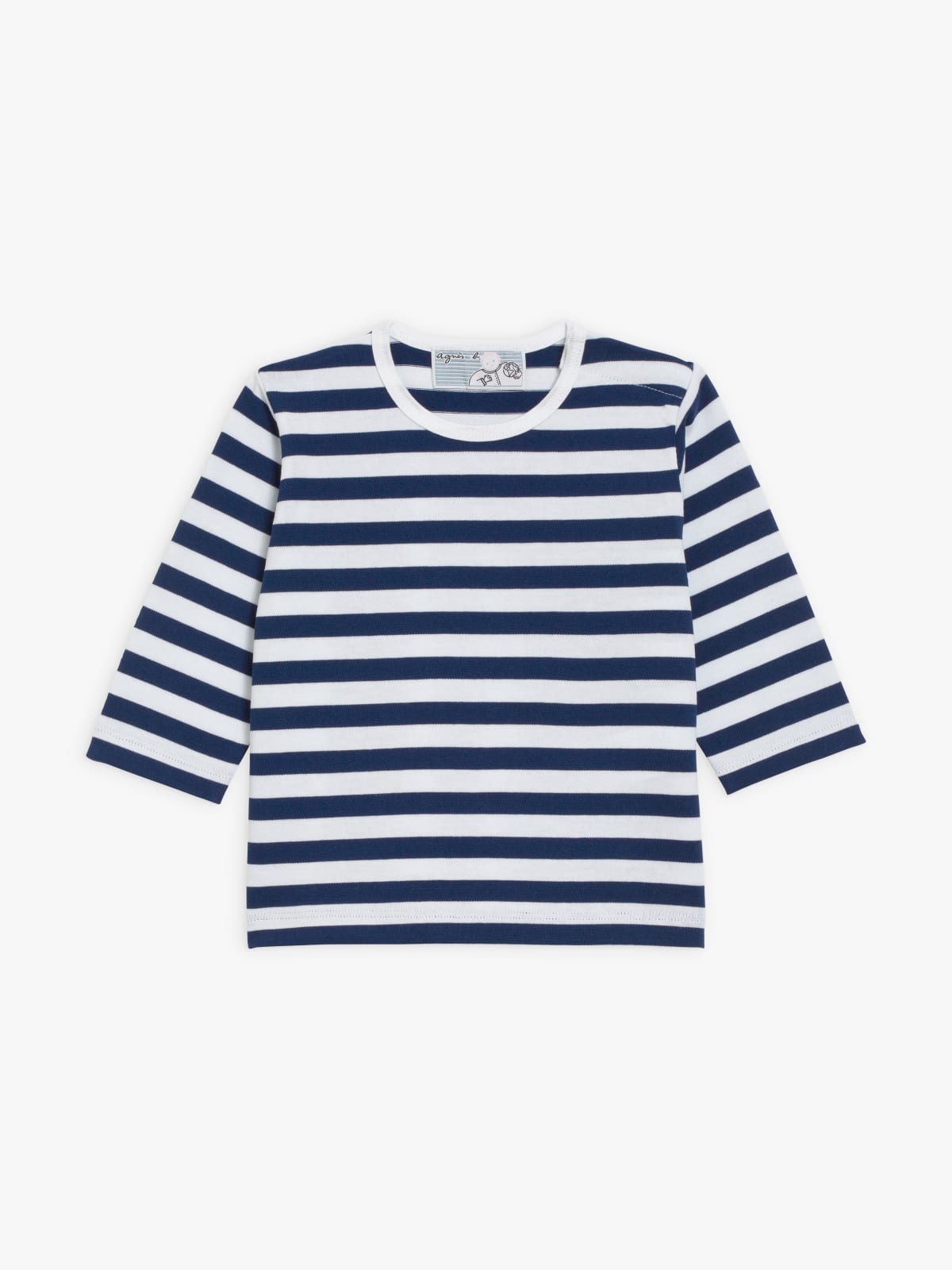 t-shirt en jersey de coton rayé blanc et bleu marine