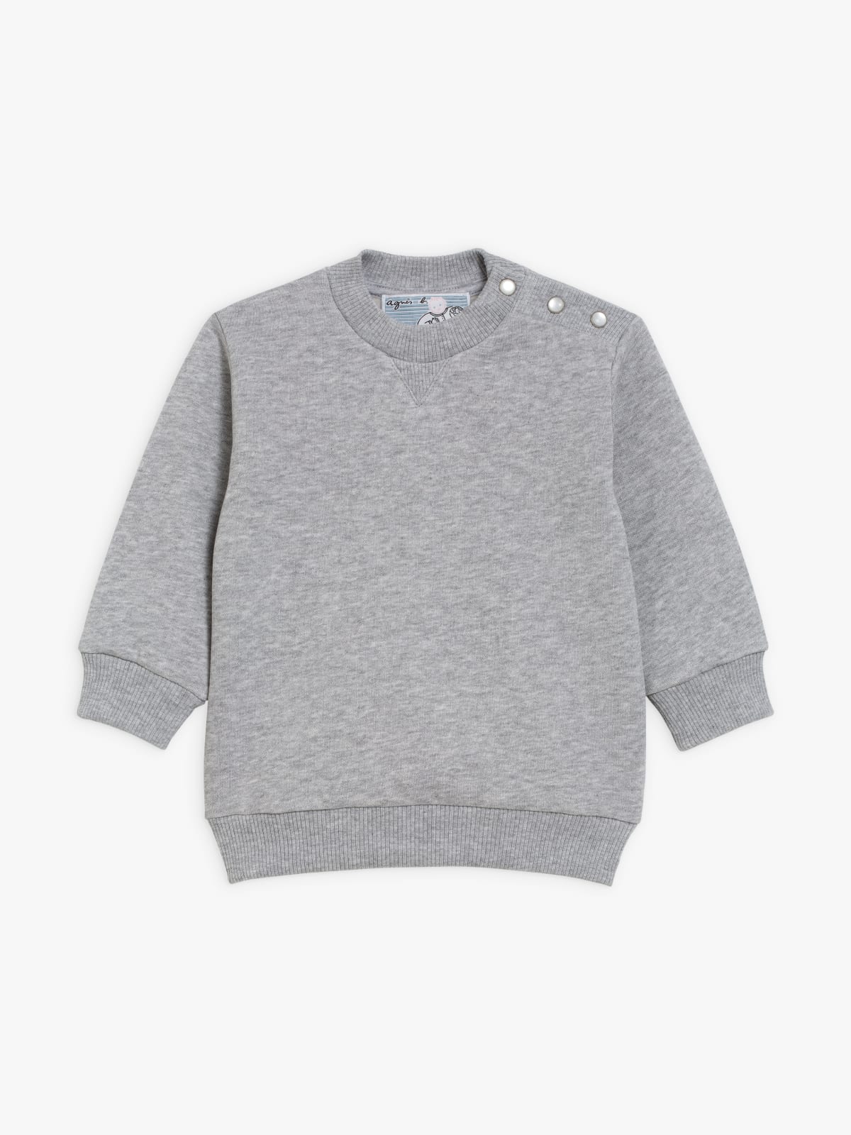 Cup mottled grey fleece sweatshirt with snap buttons