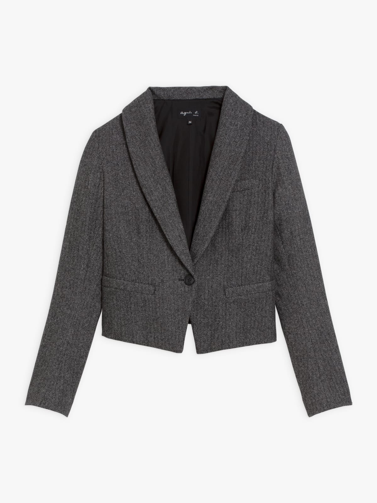 mottled grey herringbone wool blend jacket