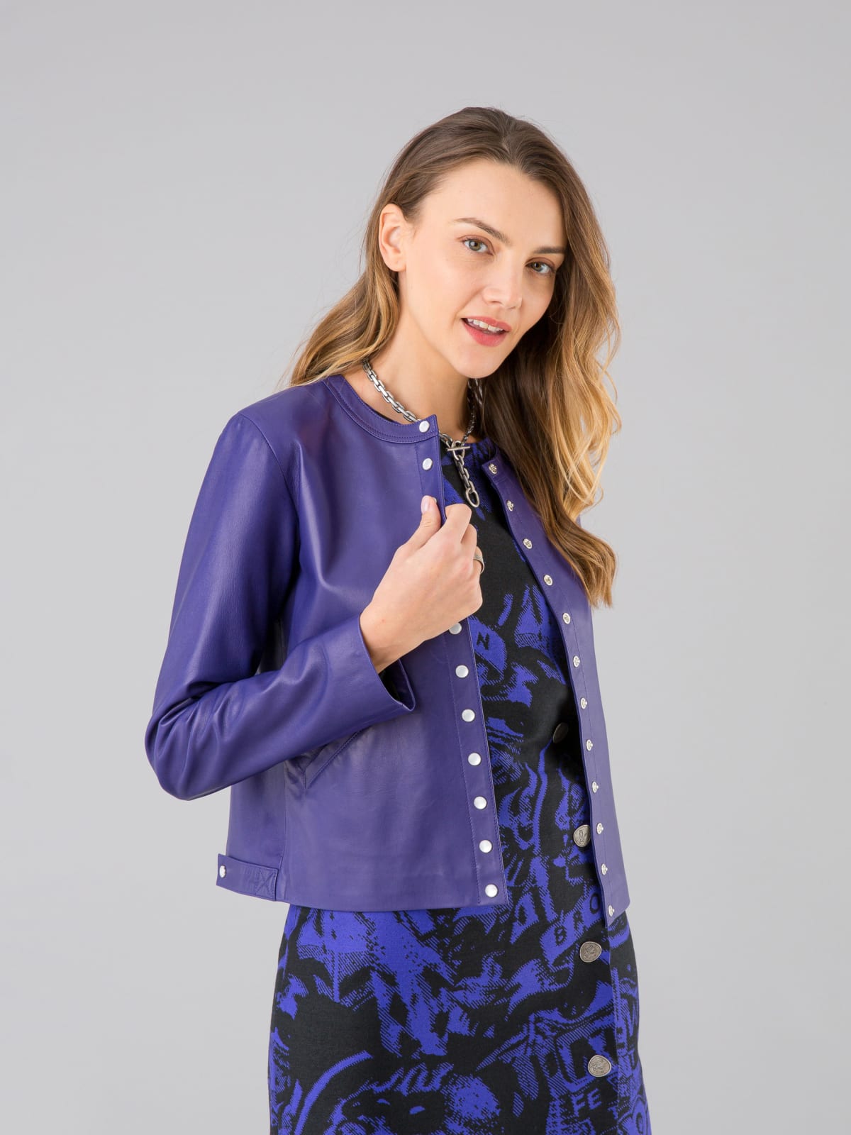 Snap purple lambskin cardigan