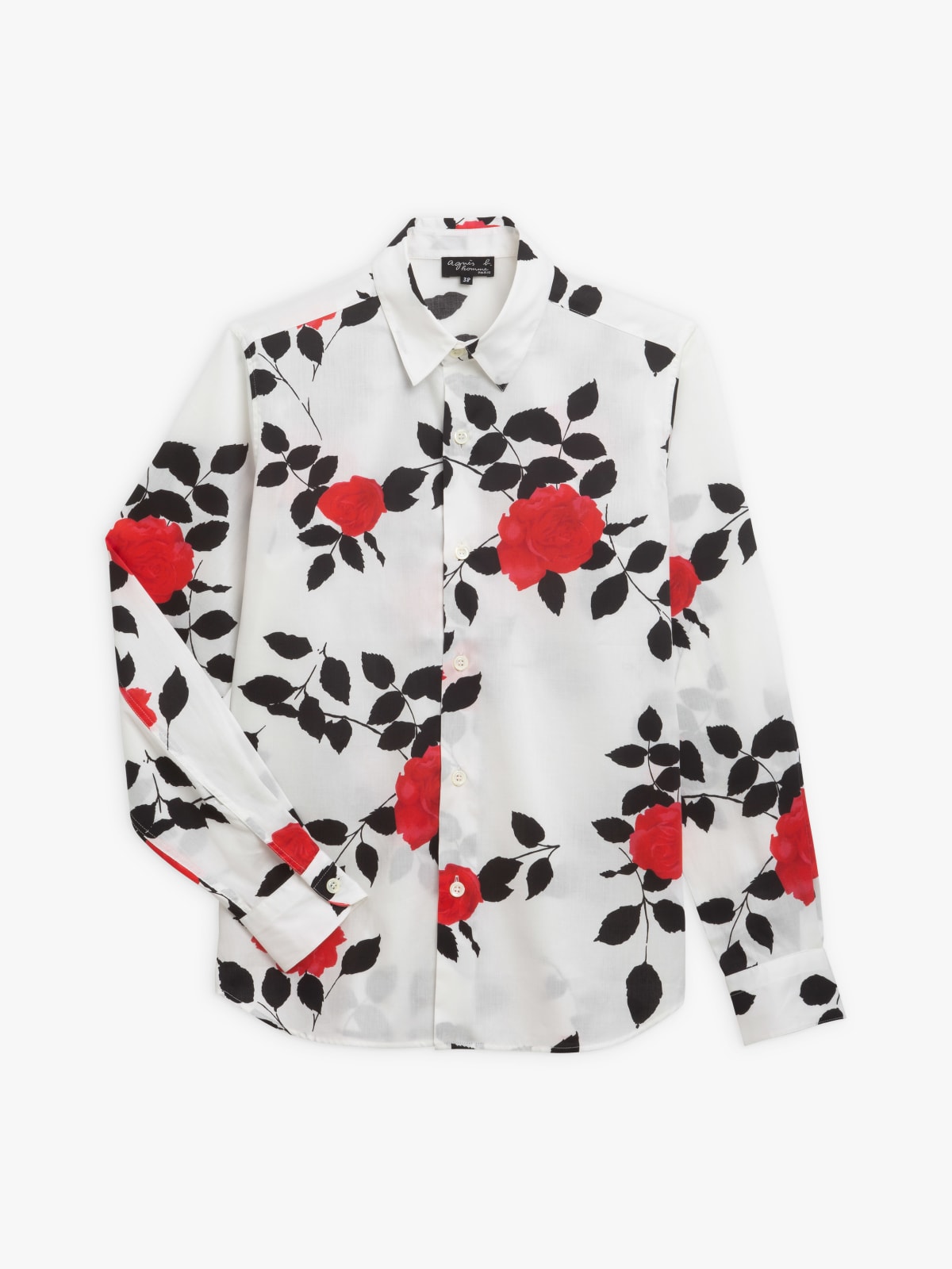 agnès b.　10ans satin cotton rose print Syd shirt